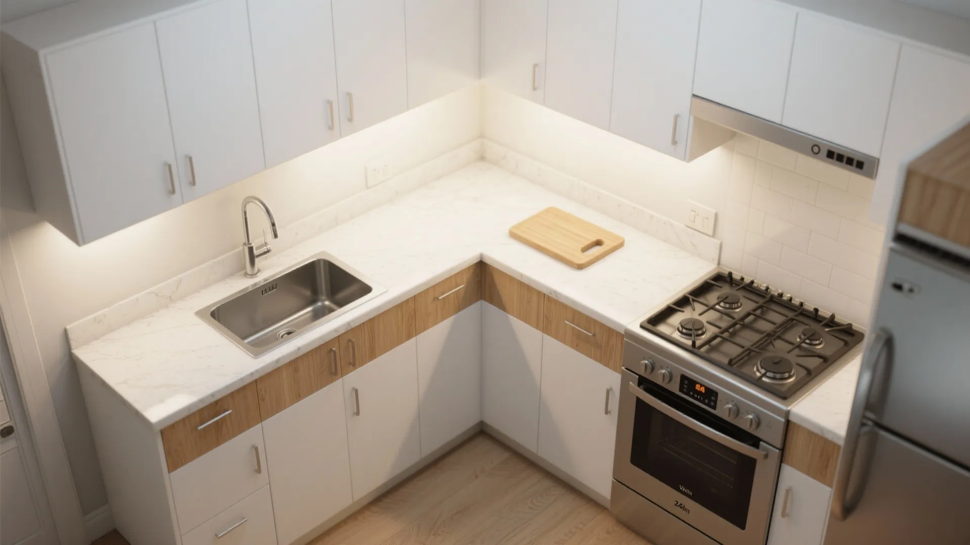 L-shaped layout to release more counter space