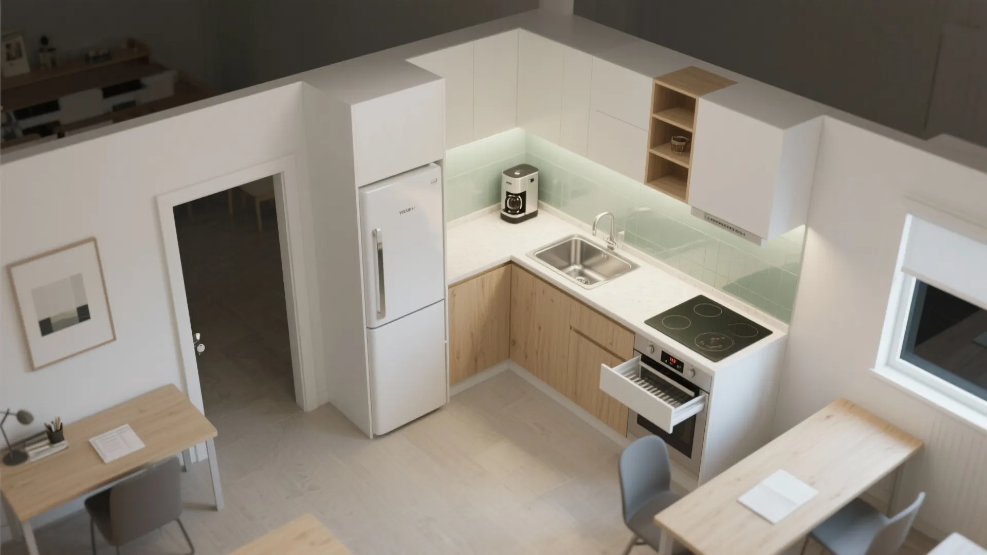 L-shaped kitchen layout for study-room nooks