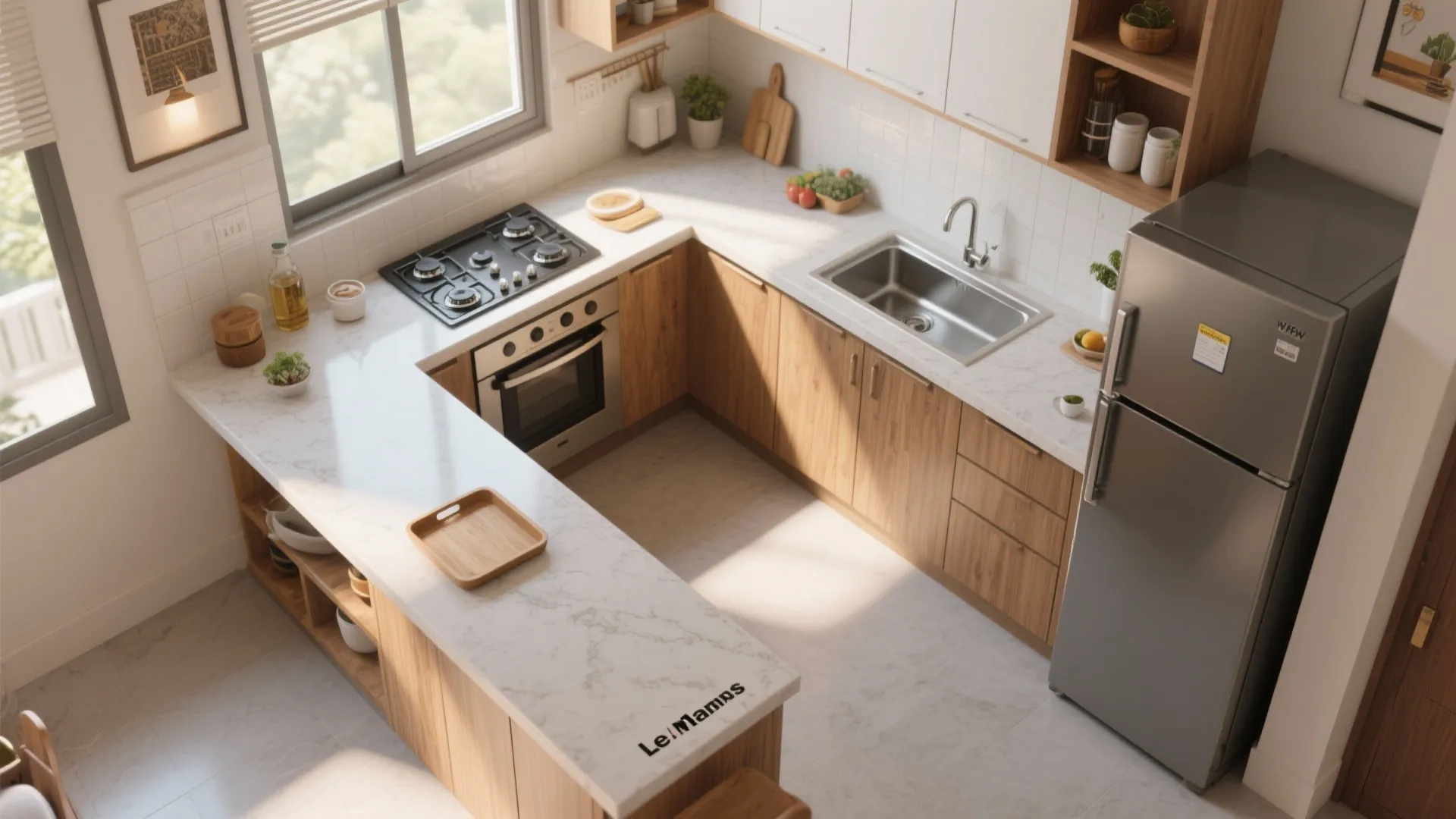 L-shaped layout to unlock counter space