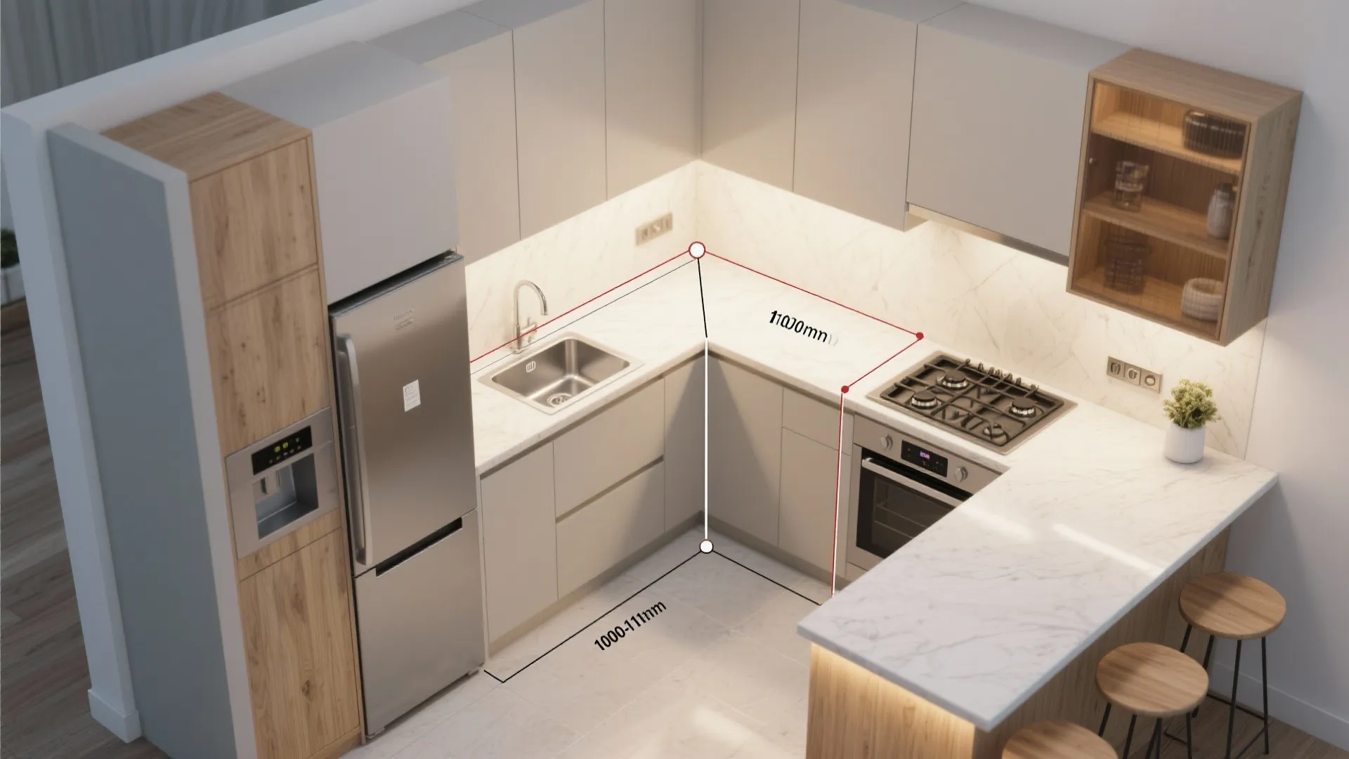 L-Shaped Layout That Respects the Work Triangle