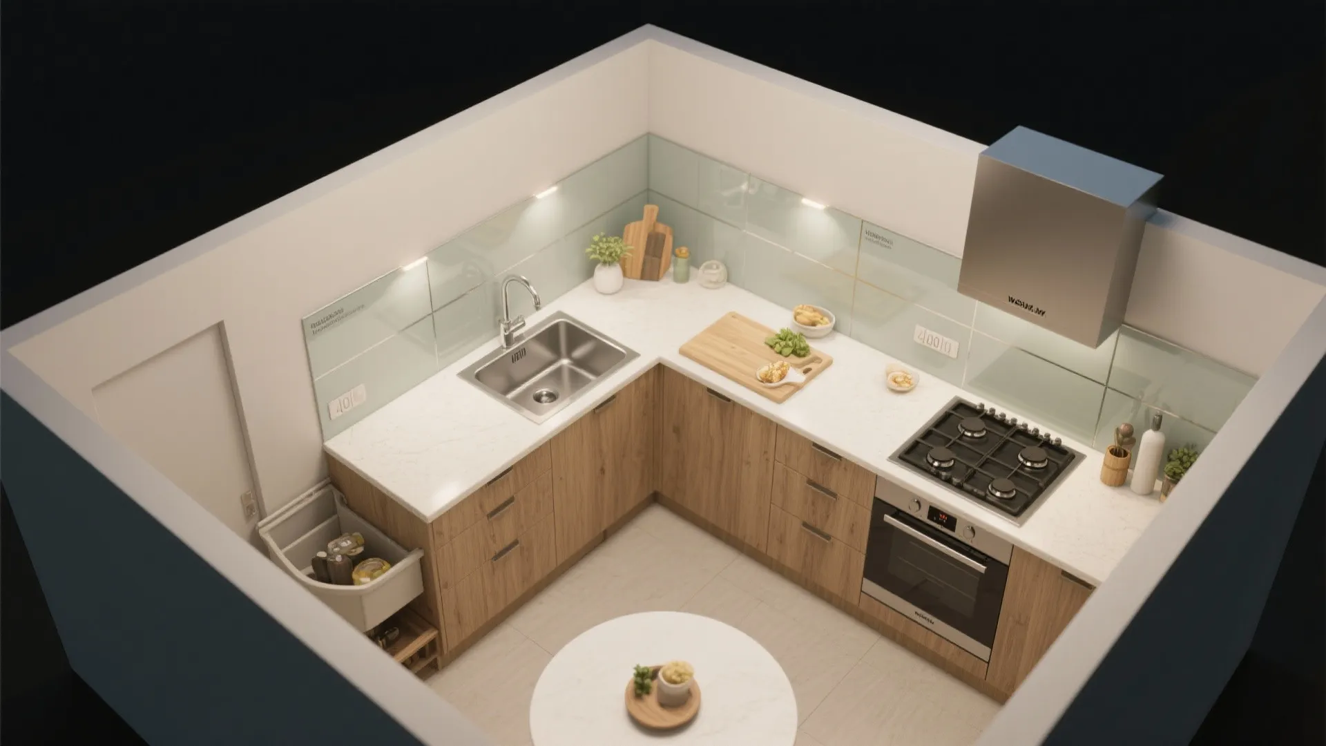 Compact L-shaped kitchen for efficient workflow