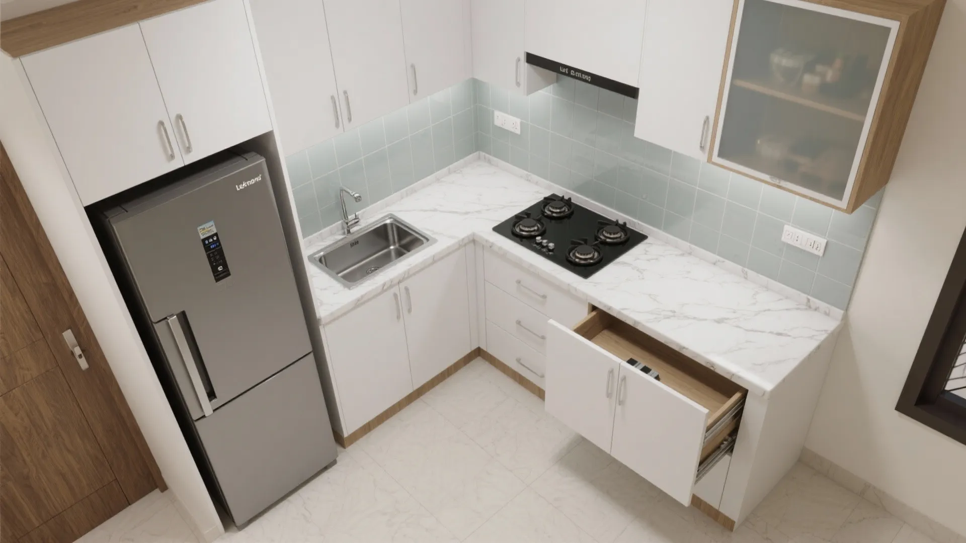 L-Shaped Kitchen Layout for Compact Efficiency