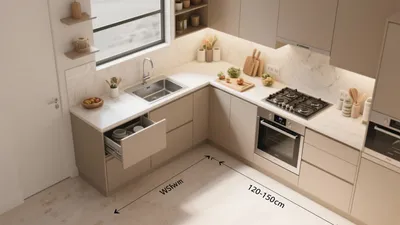 Modern L-Shaped Kitchen with Smart Storage & Neutral Tones