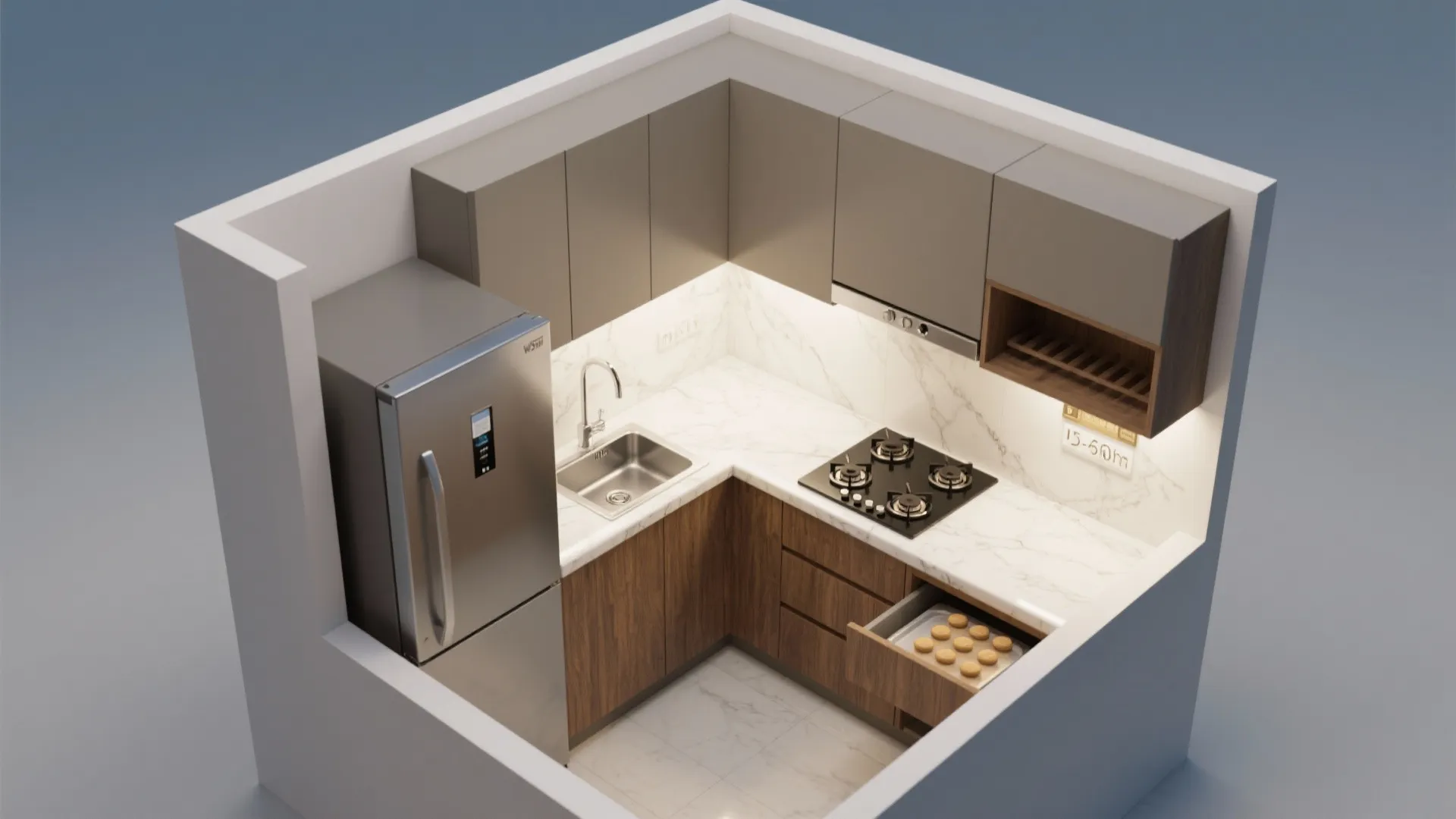 L-shaped micro-kitchen layout