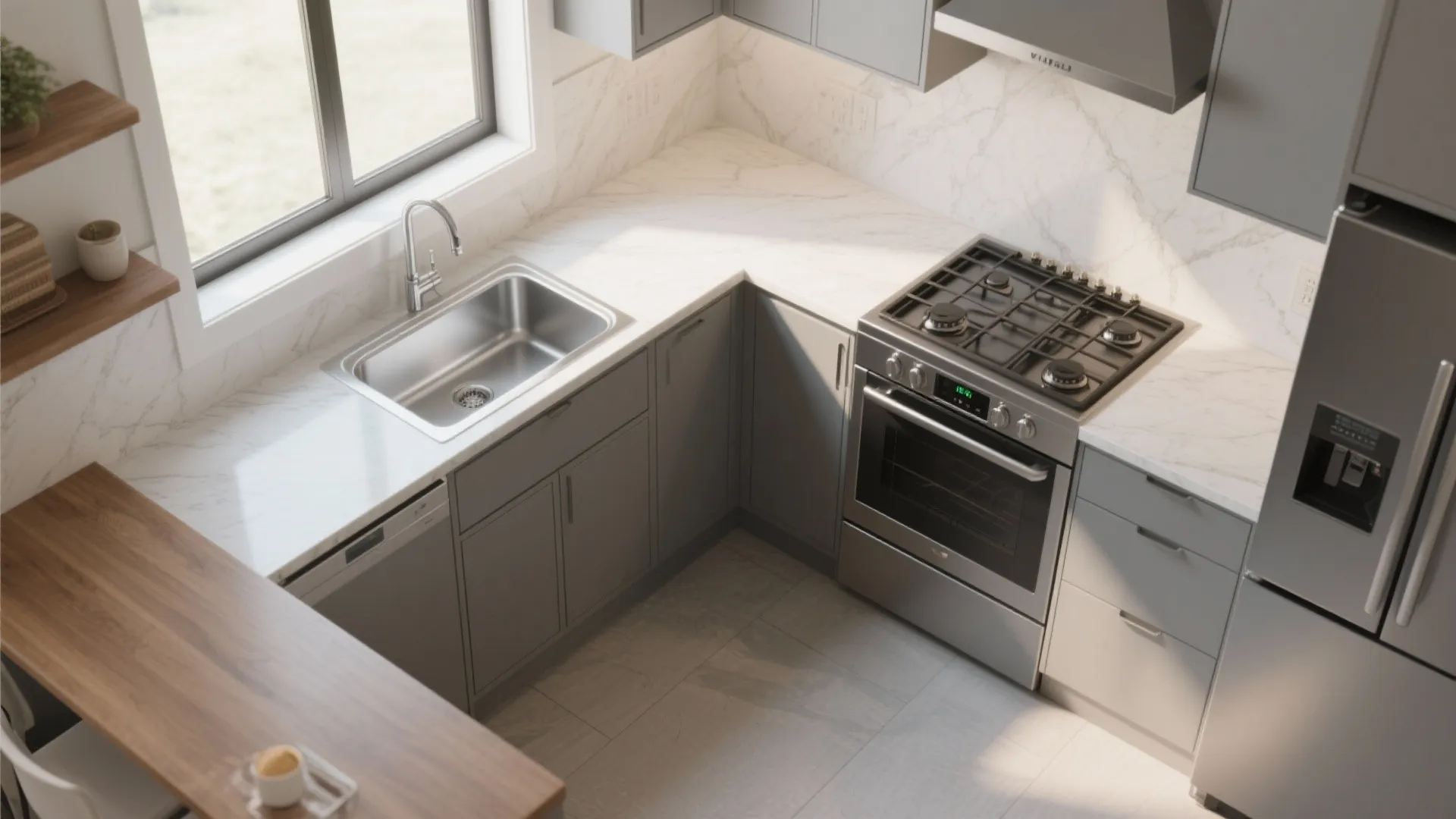 L-shaped planning that frees counter space