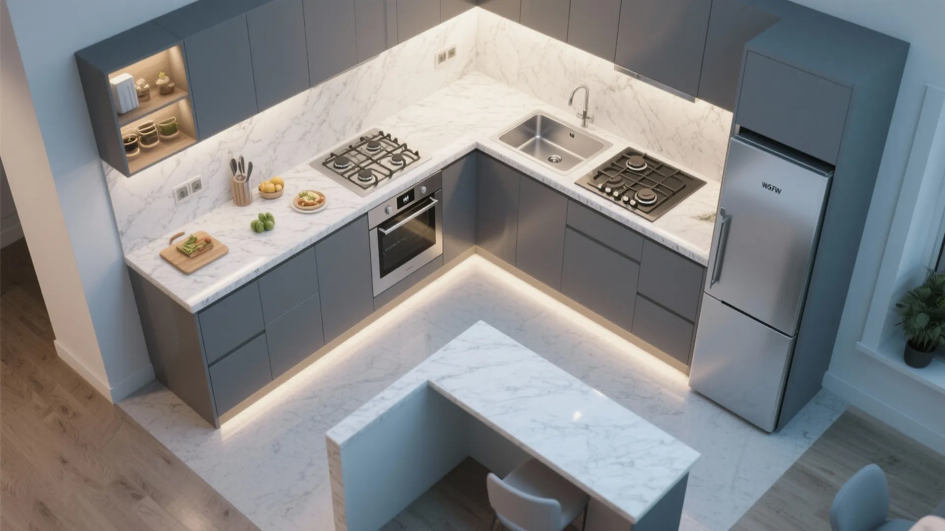 L-shaped layout to unlock more counter space