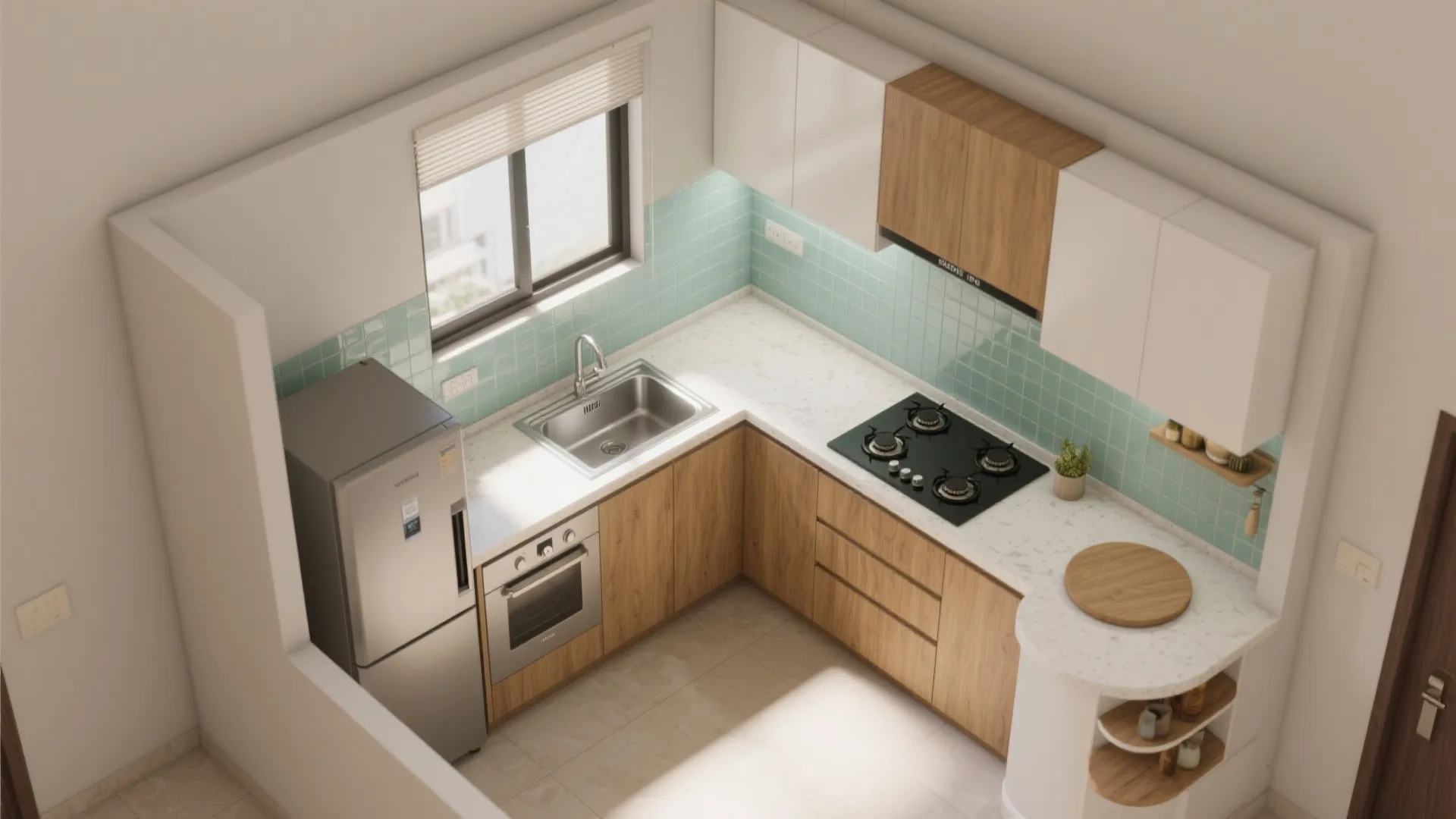 L-shaped kitchen layout that respects the work triangle