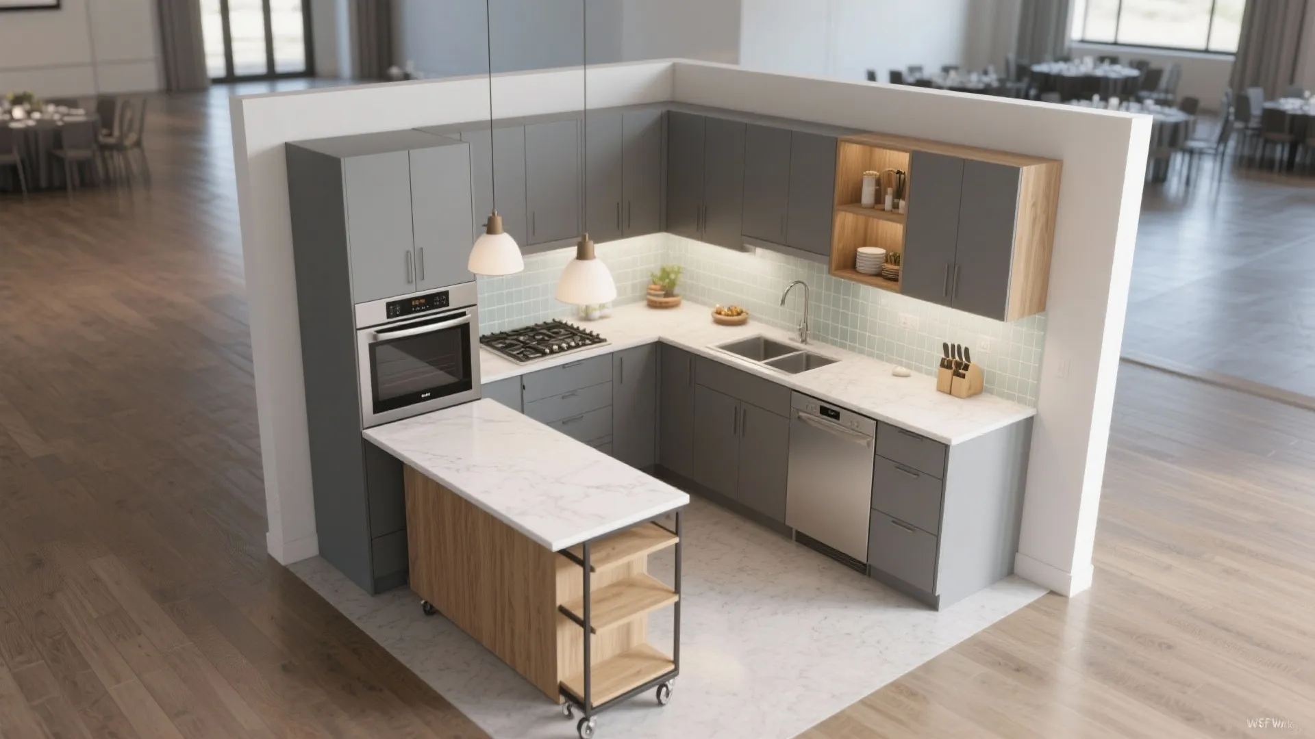 Smart L-shaped small kitchen layout