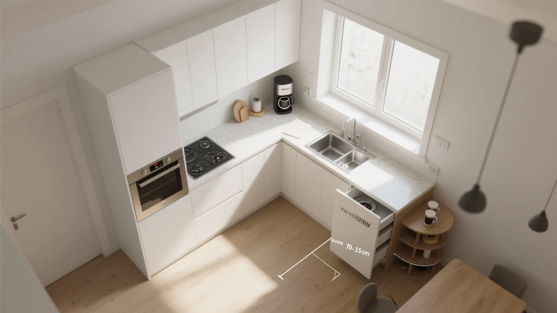 L-Shaped Layout that Frees Counter Space and Keeps the Coding Corner Separate