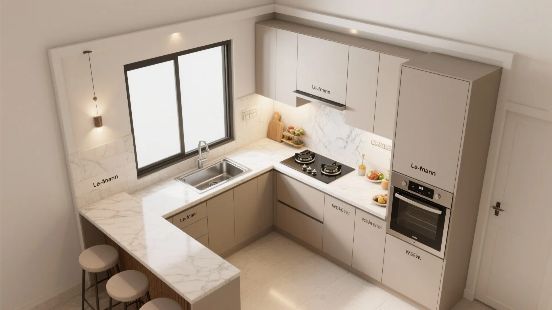 L-shaped layout to unlock counter space