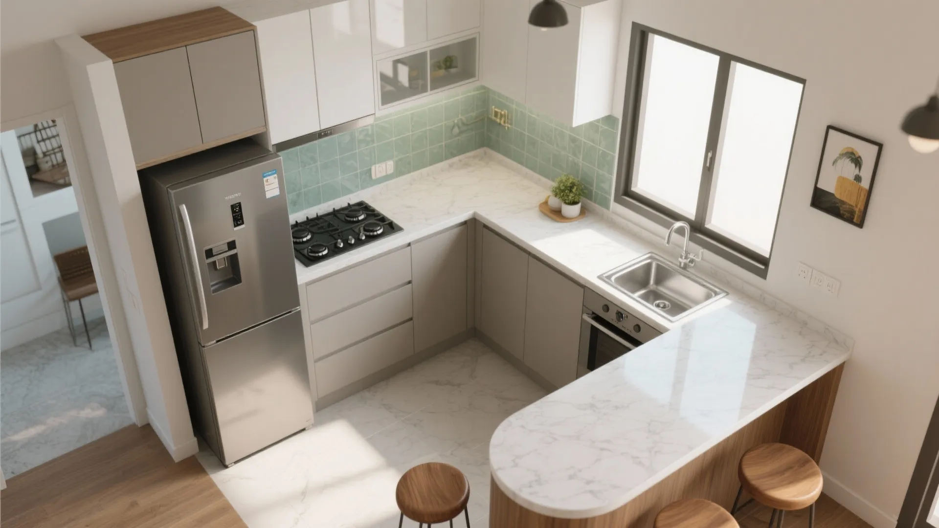 L-Shaped Layout to Maximize Counter Space