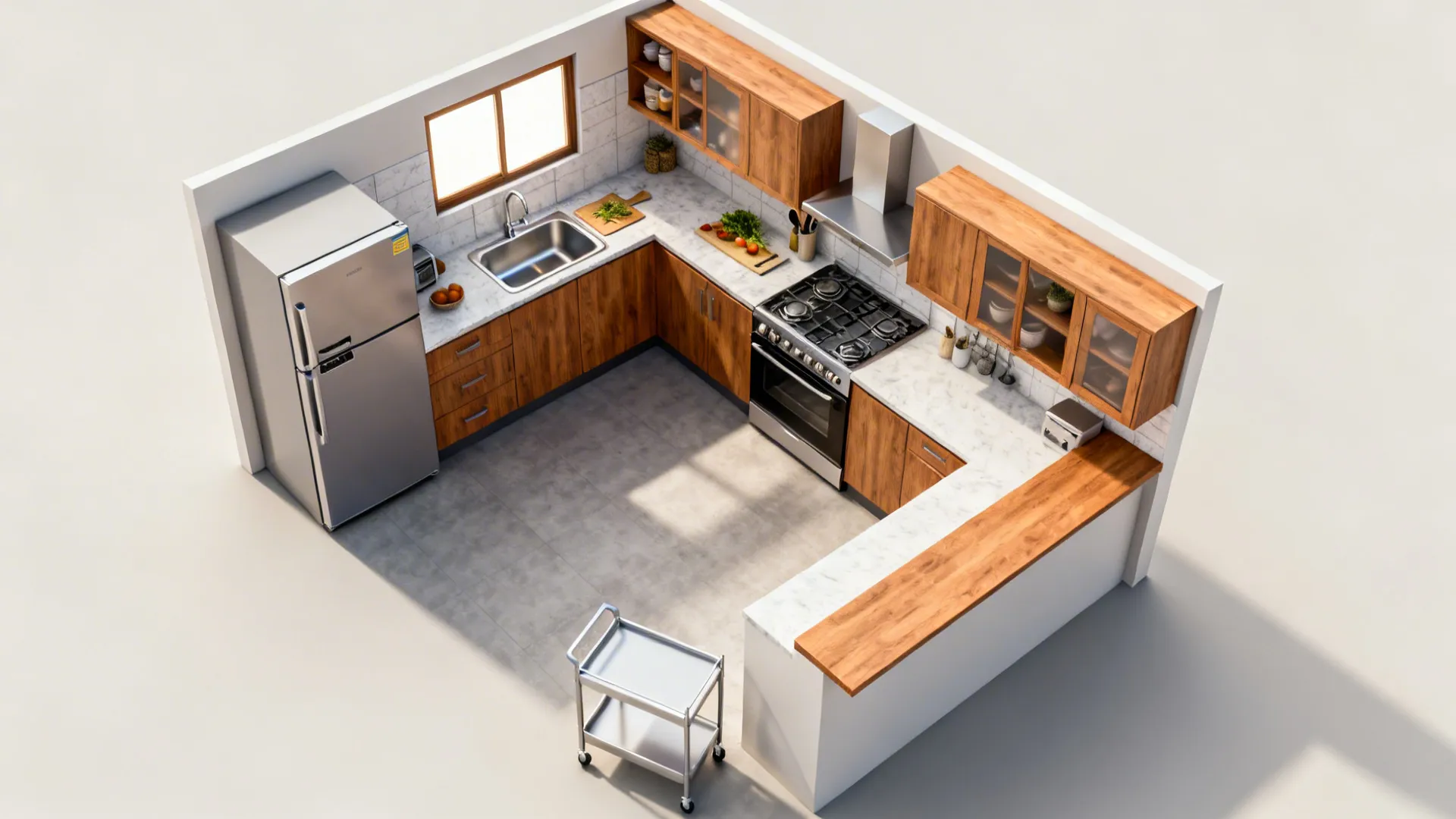 L-Shaped Small Kitchen Layout with Smart Work Zones