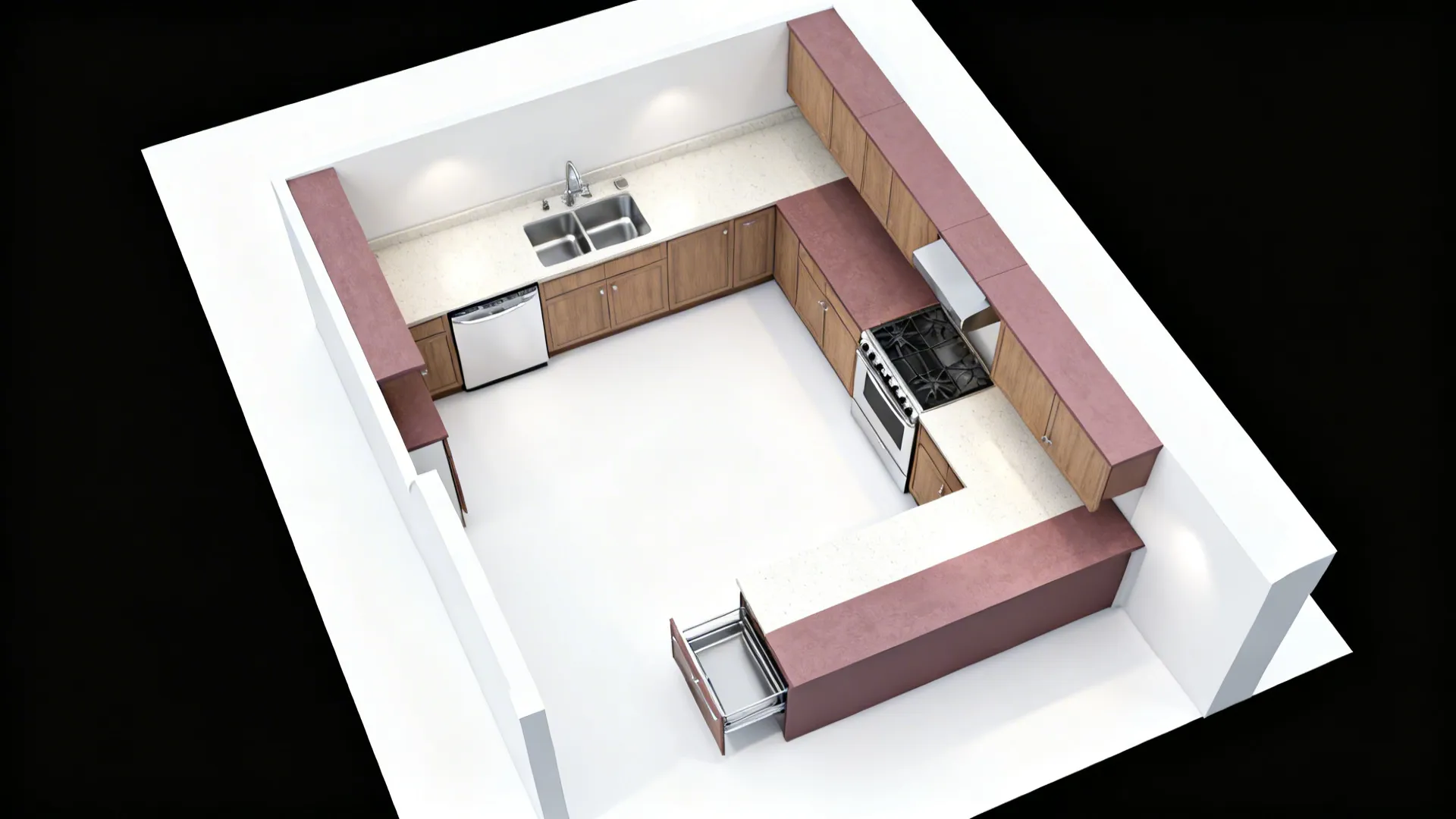 L-shaped small kitchen for more usable counter