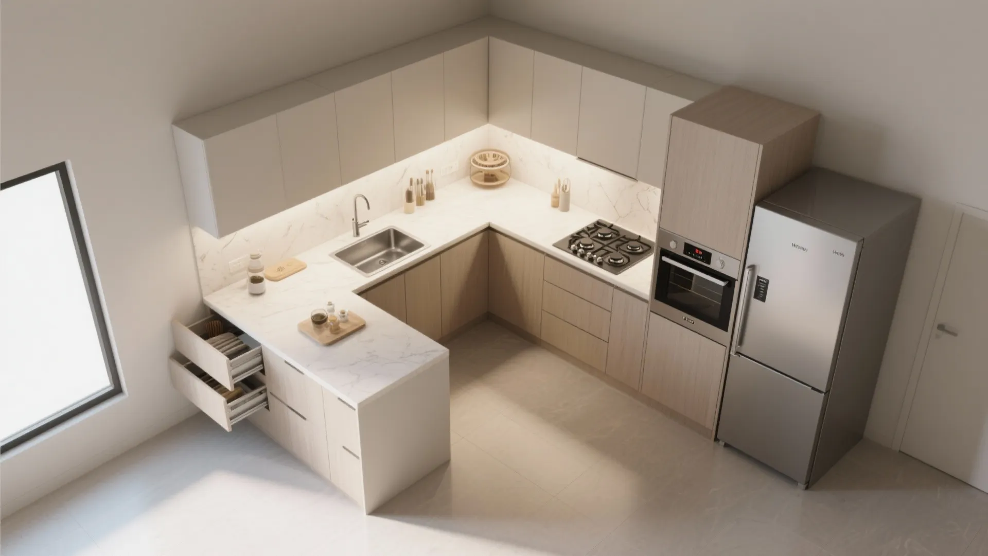 Smart L-shaped layout to unlock counter space