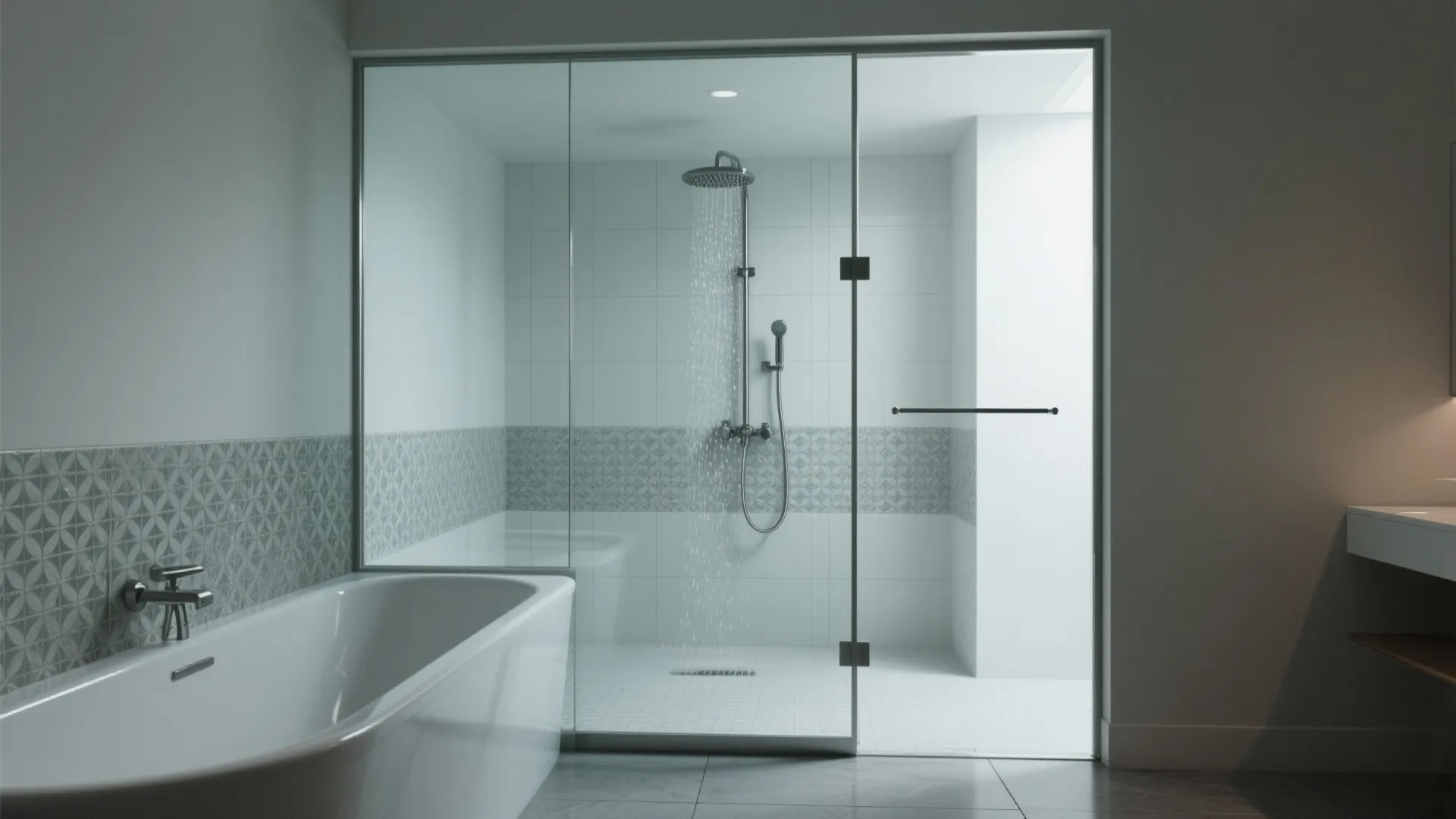 L-Shaped Tub-Shower Layout to Free Floor Space