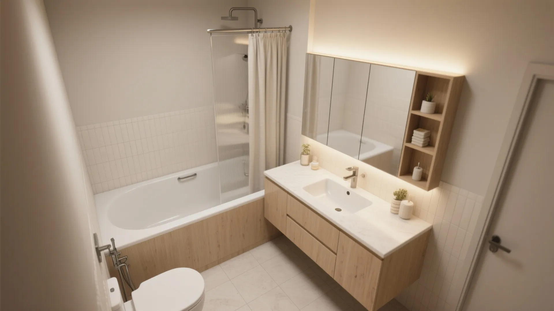 3. L-shaped plan with tub-shower combo