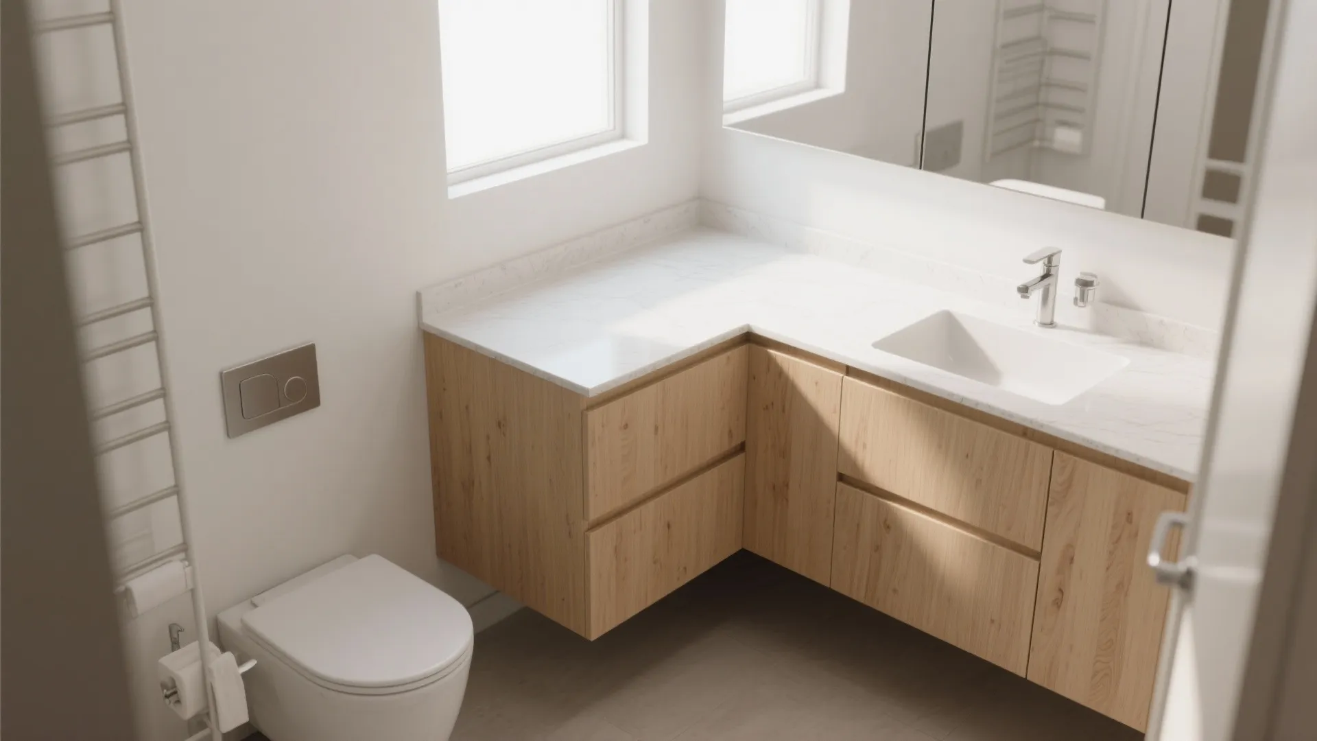 7. L-Shaped Vanity with Storage