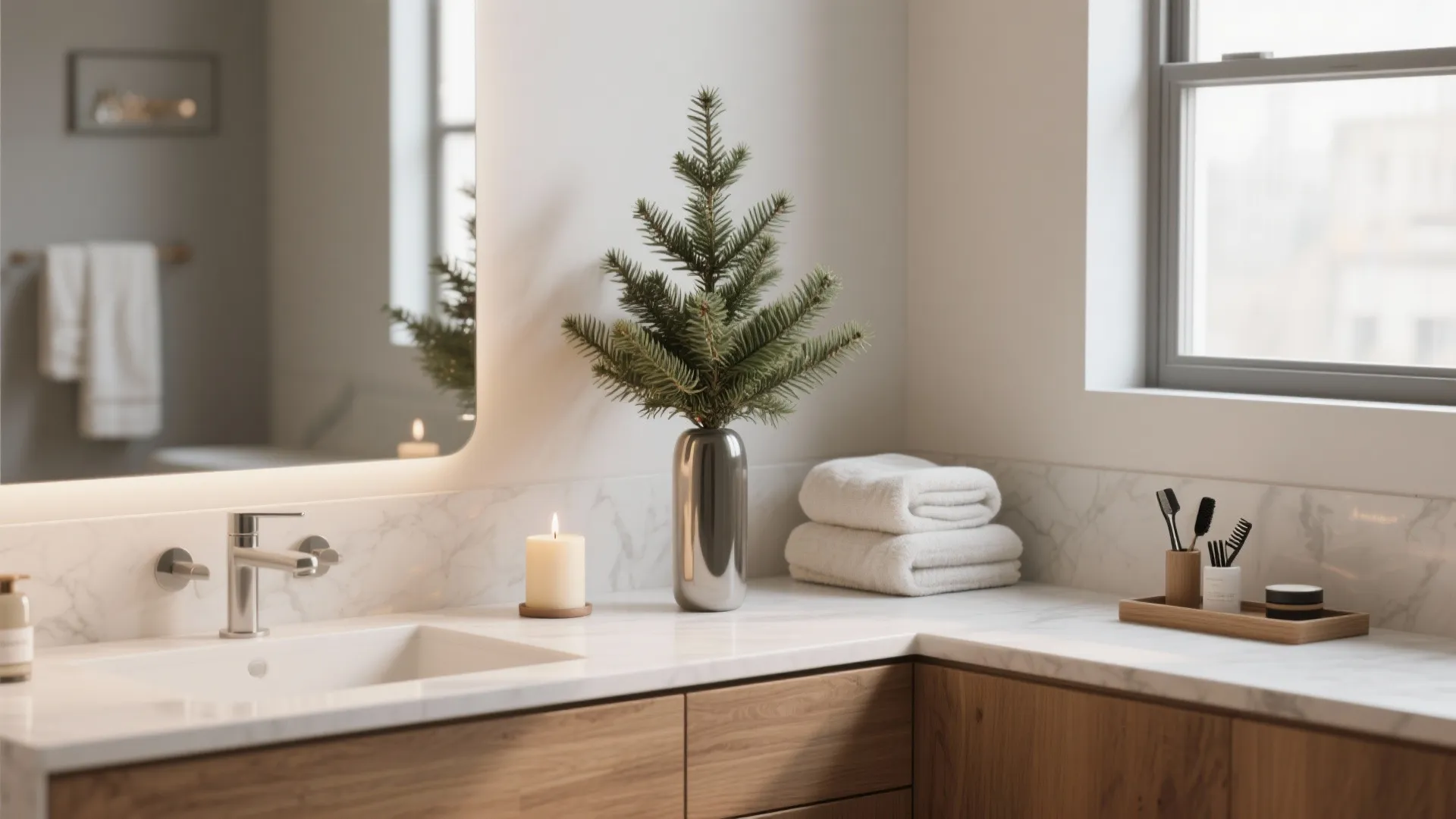 L-Shaped Vanity Styling to Maximize Decor