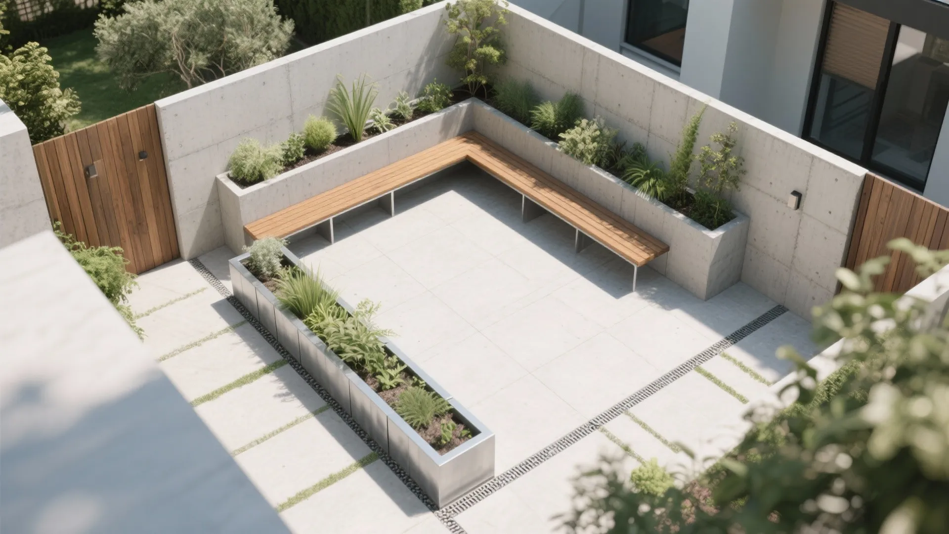 L-shaped Boundary with Planters and Seating