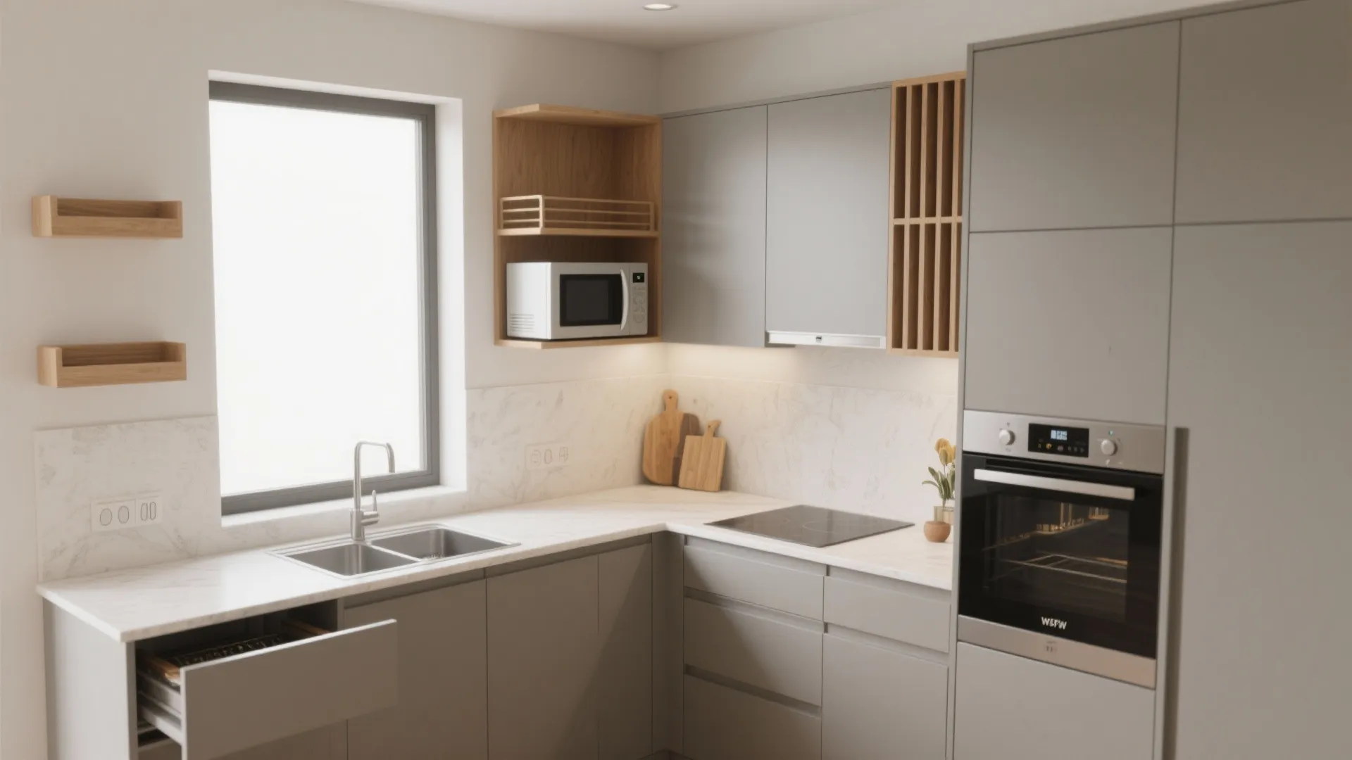 L-Shaped Wall Housing That Multiplies Worktops