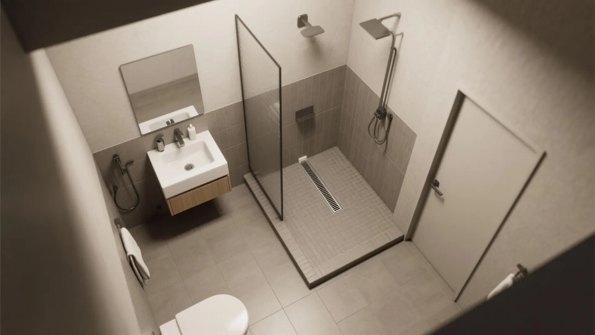 L-Shaped Wet Zone with Linear Drain