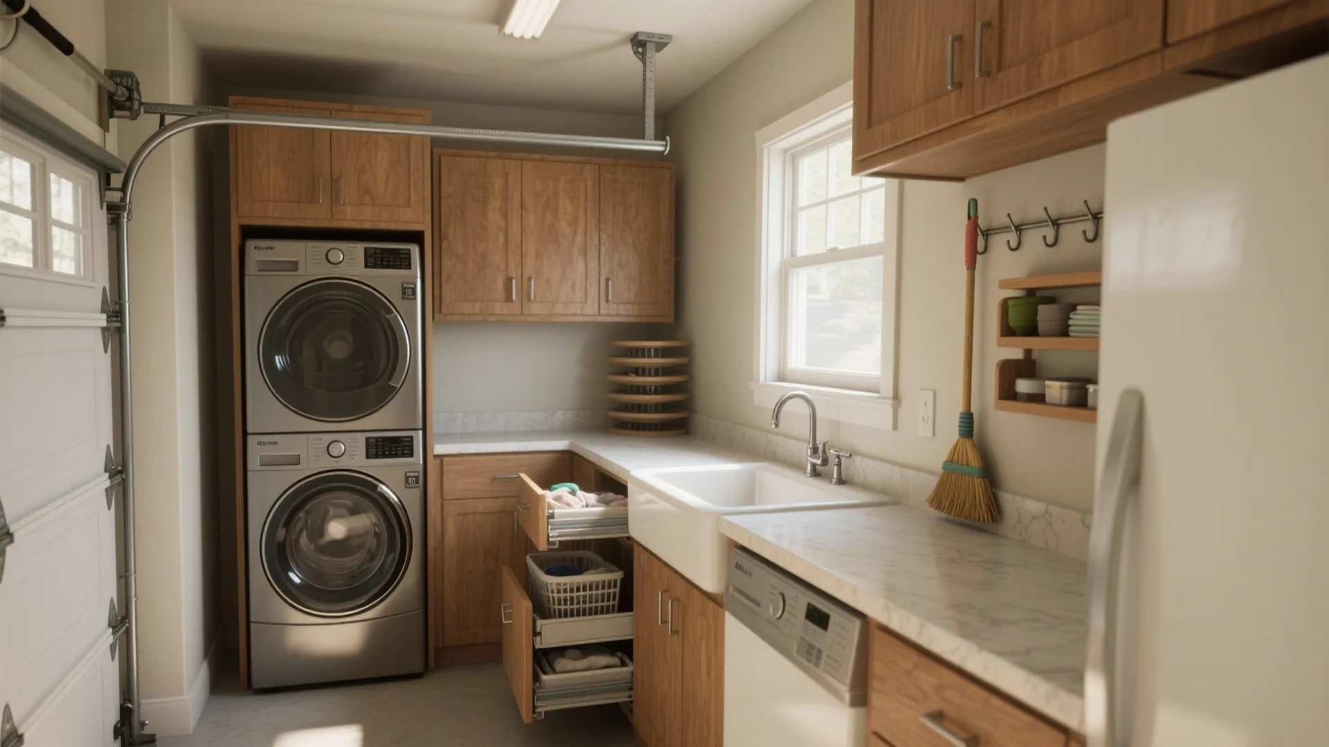 1. L-shaped utility zone to maximize work area