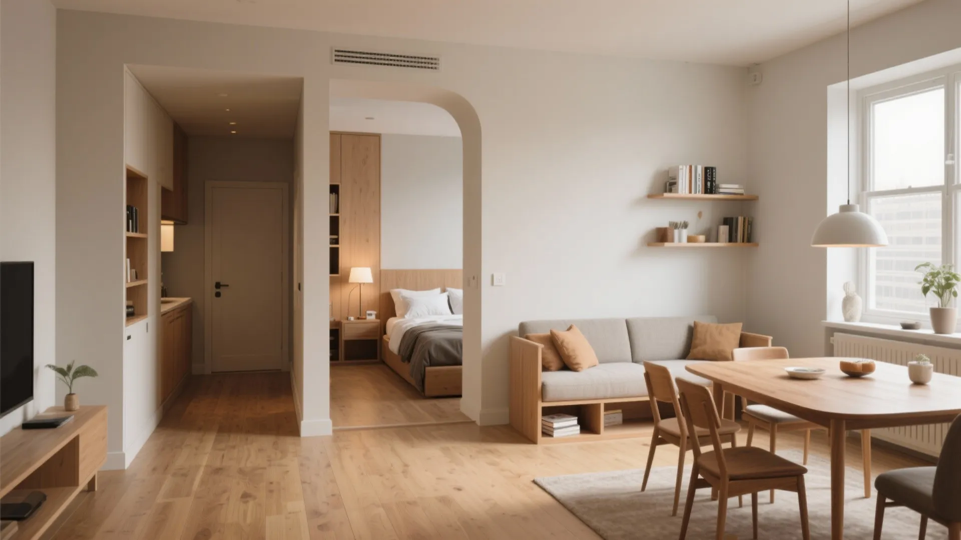 2. L-shaped layout that separates zones