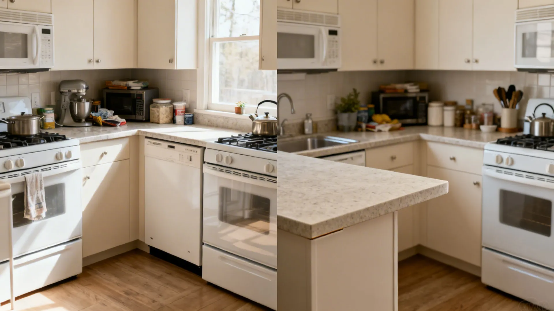 L-shaped slab to maximize counter run