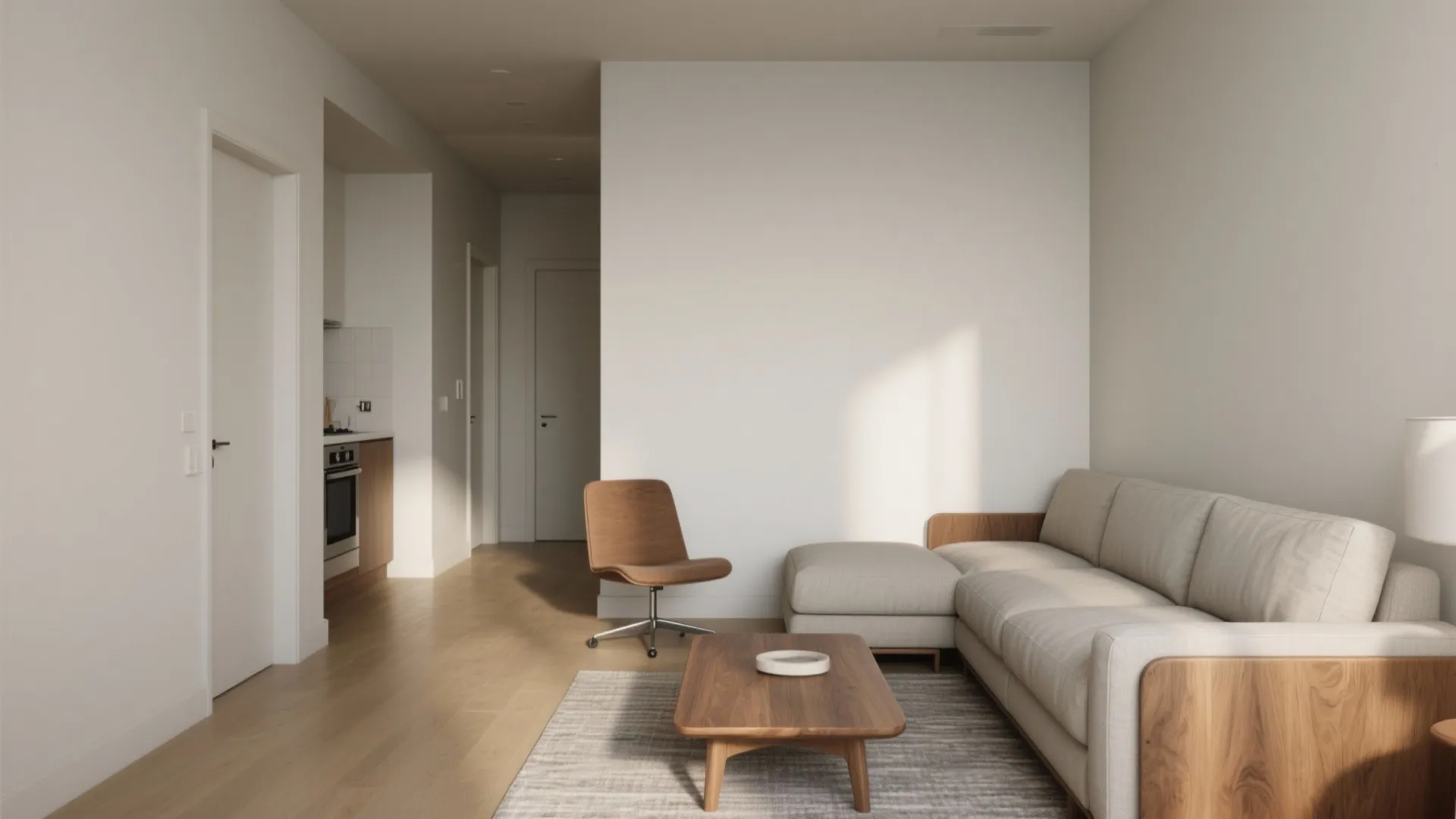 1) L-shaped seating tucked outside the traffic lane