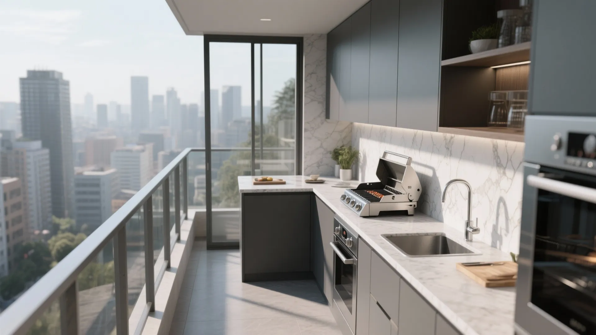 Compact L-Shaped Balcony Grill Station