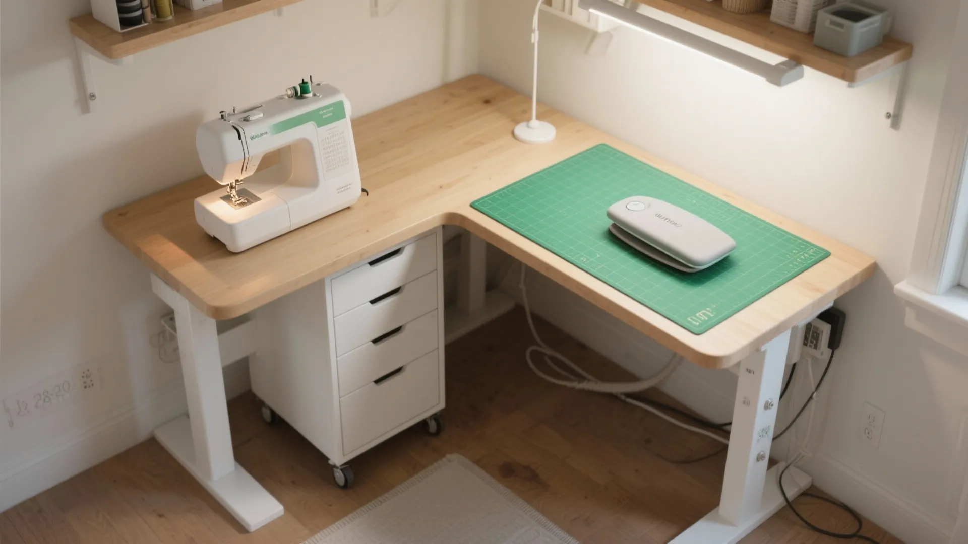 L-Shaped Sewing Station With a Clear Cutting Zone