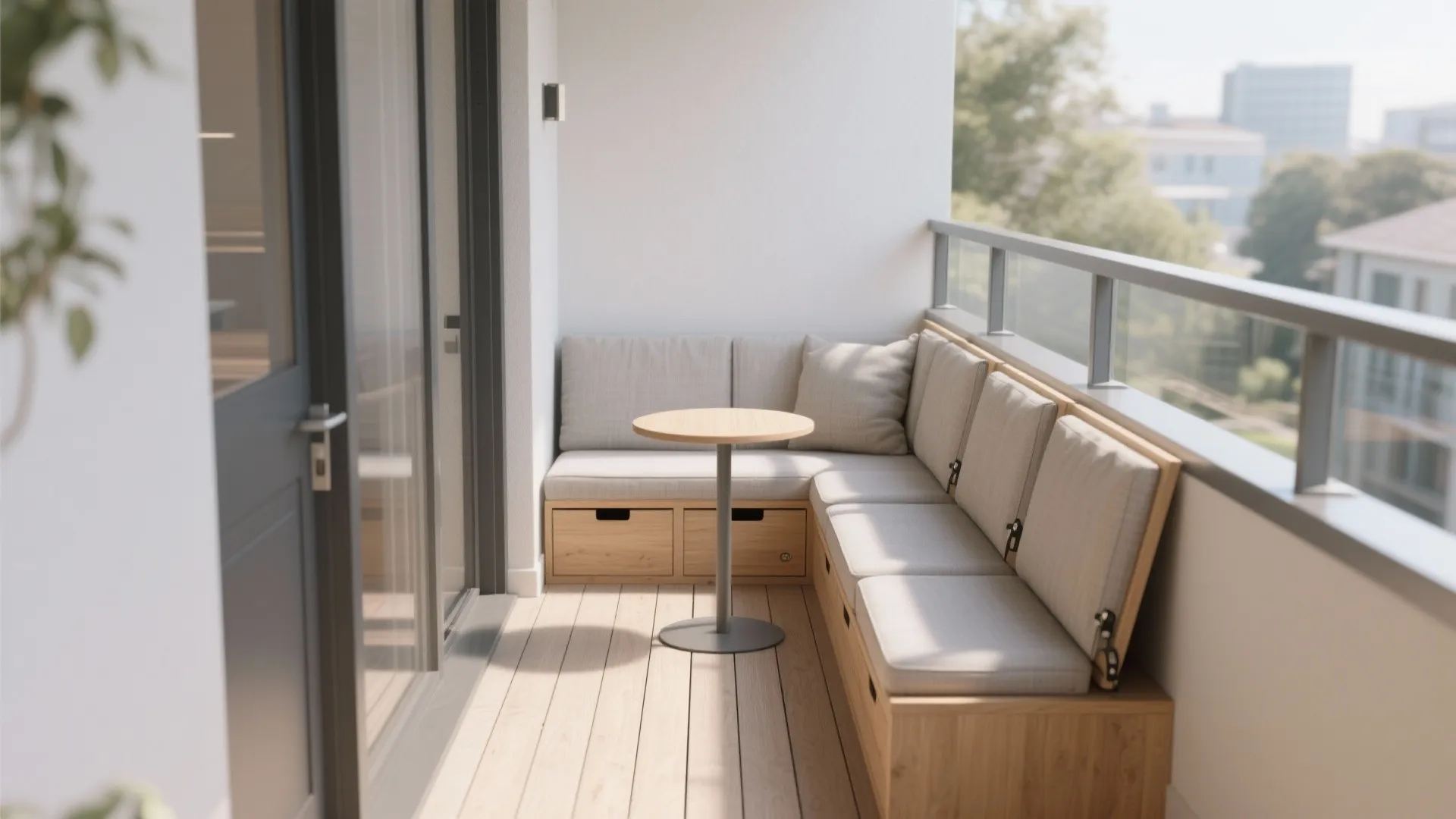 L-shaped storage bench to unlock corners