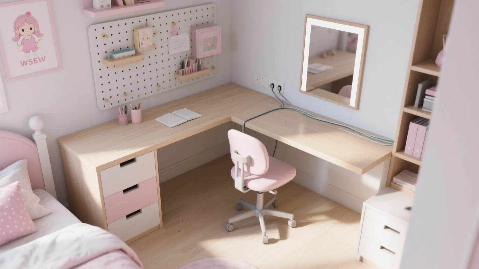 L-Shaped Study + Vanity Combo