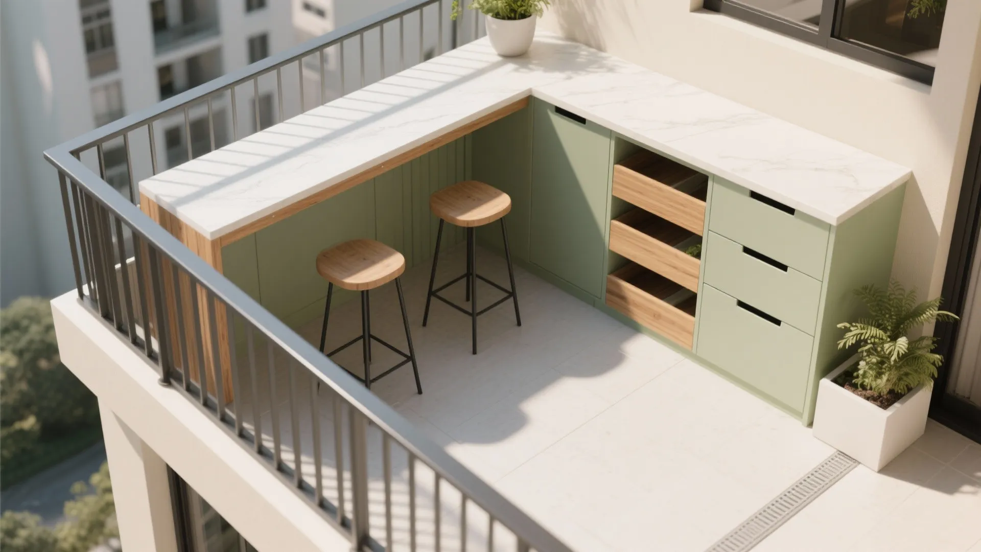 Slim L-Shaped Counter With Hidden Storage