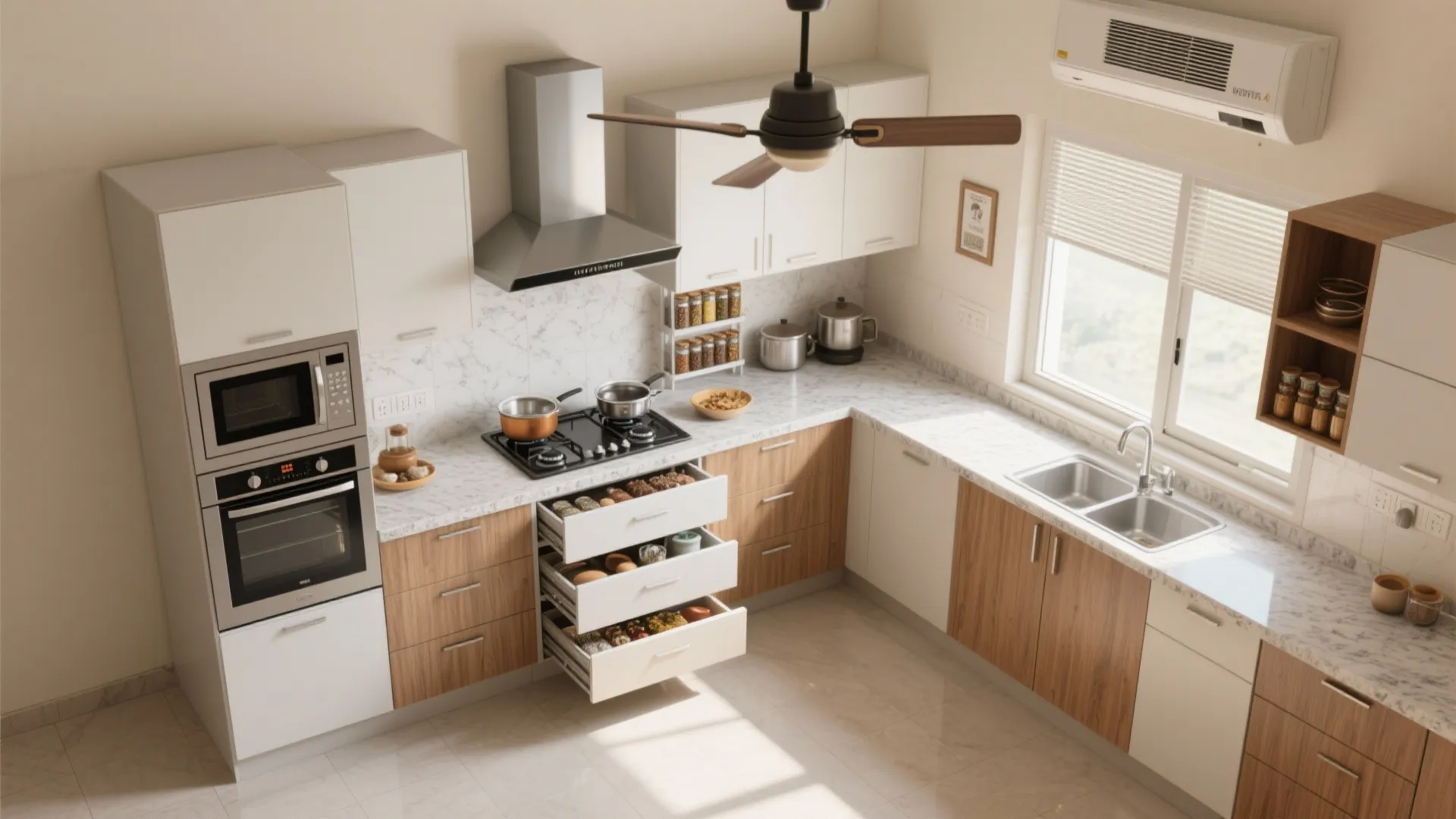 Heat-smart Modular Kitchen (L or U) with Easy Ventilation
