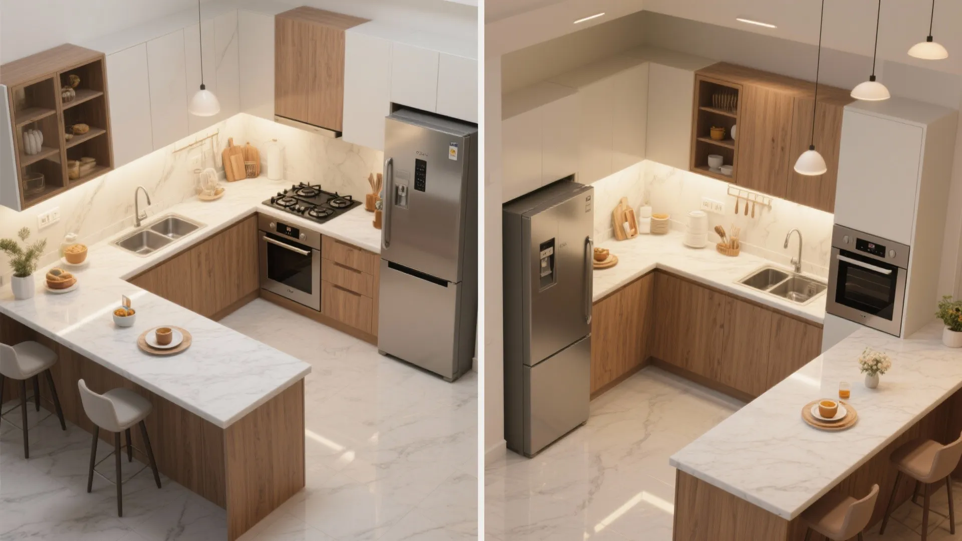 L-shaped and U-shaped layouts for family workflows