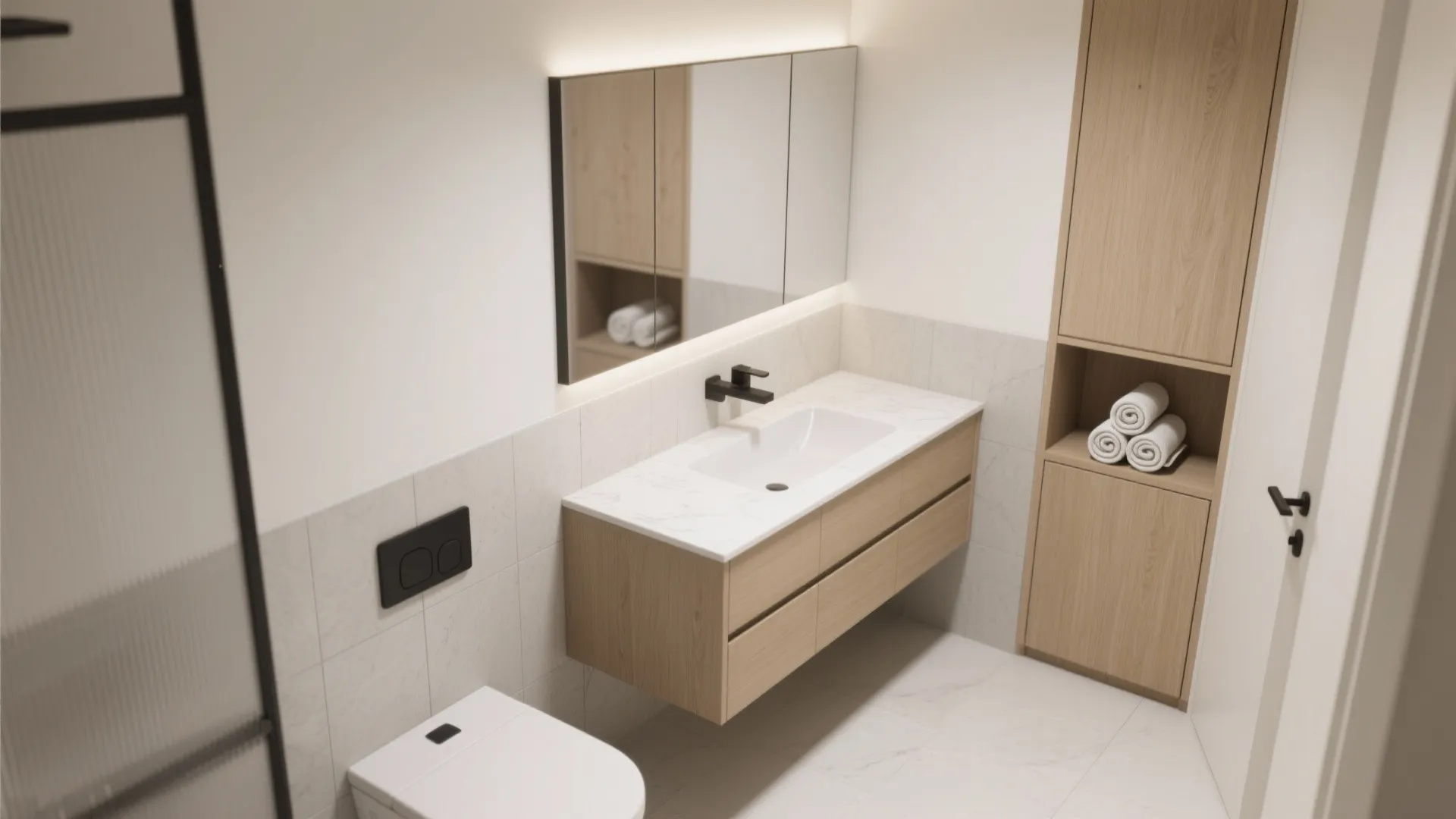 L-Shaped Compact Vanity Layout