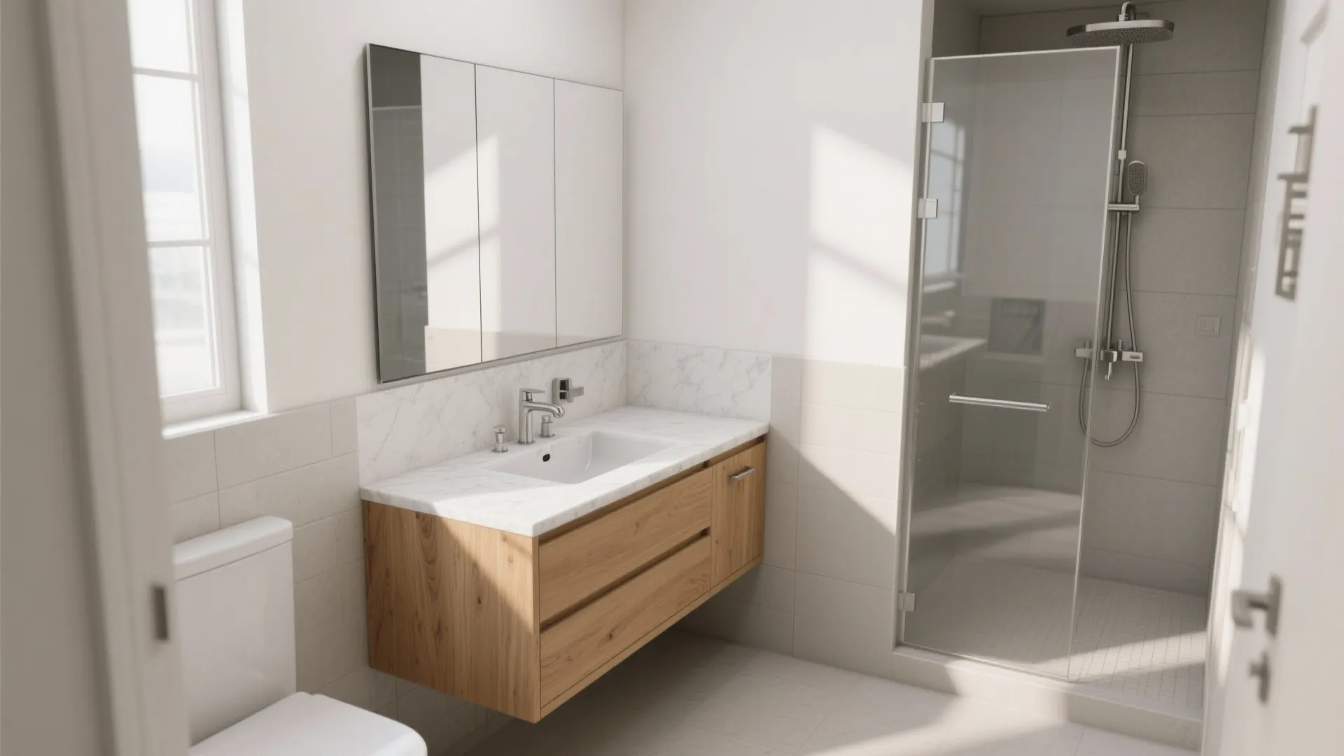 L-Shaped Vanity in Wood to Maximize Flow