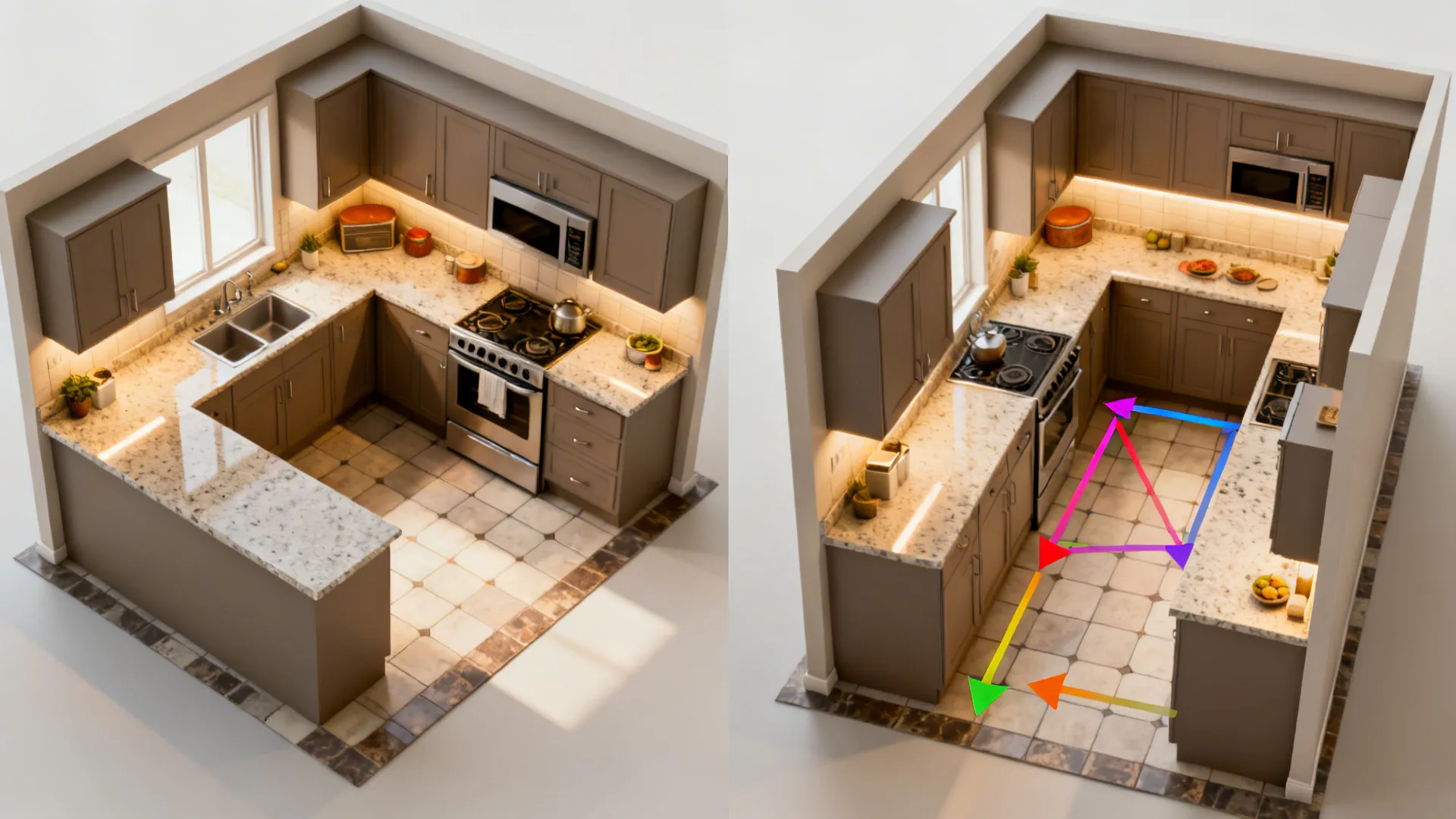 Work triangle reimagined: L or parallel for 10 × 8