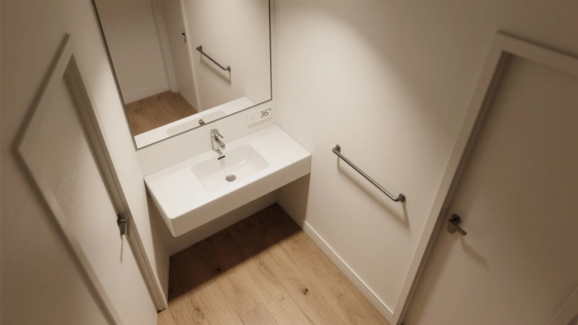 L-shaped wash zone by the entry closet