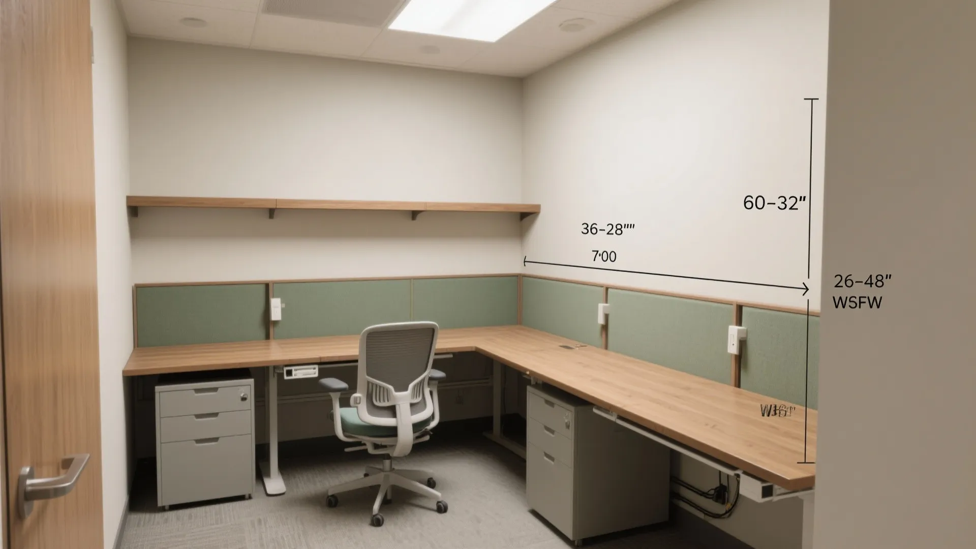 L-shaped workstation with perimeter circulation