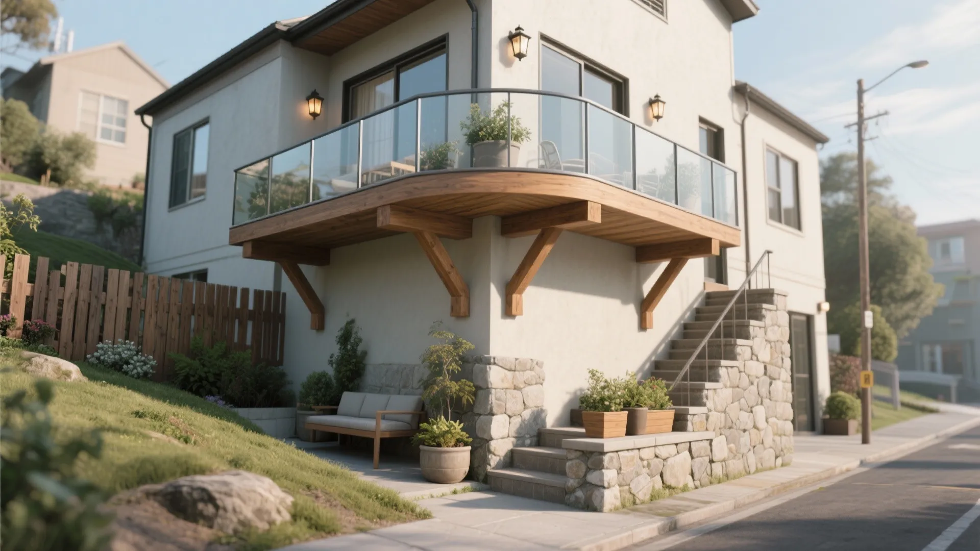 L-shaped balcony that wraps your build