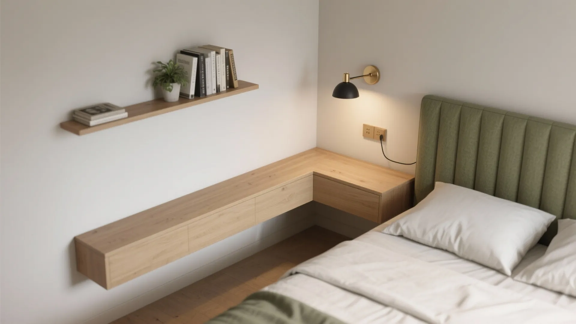 L-Shaped Headboard And Shelves Wrap