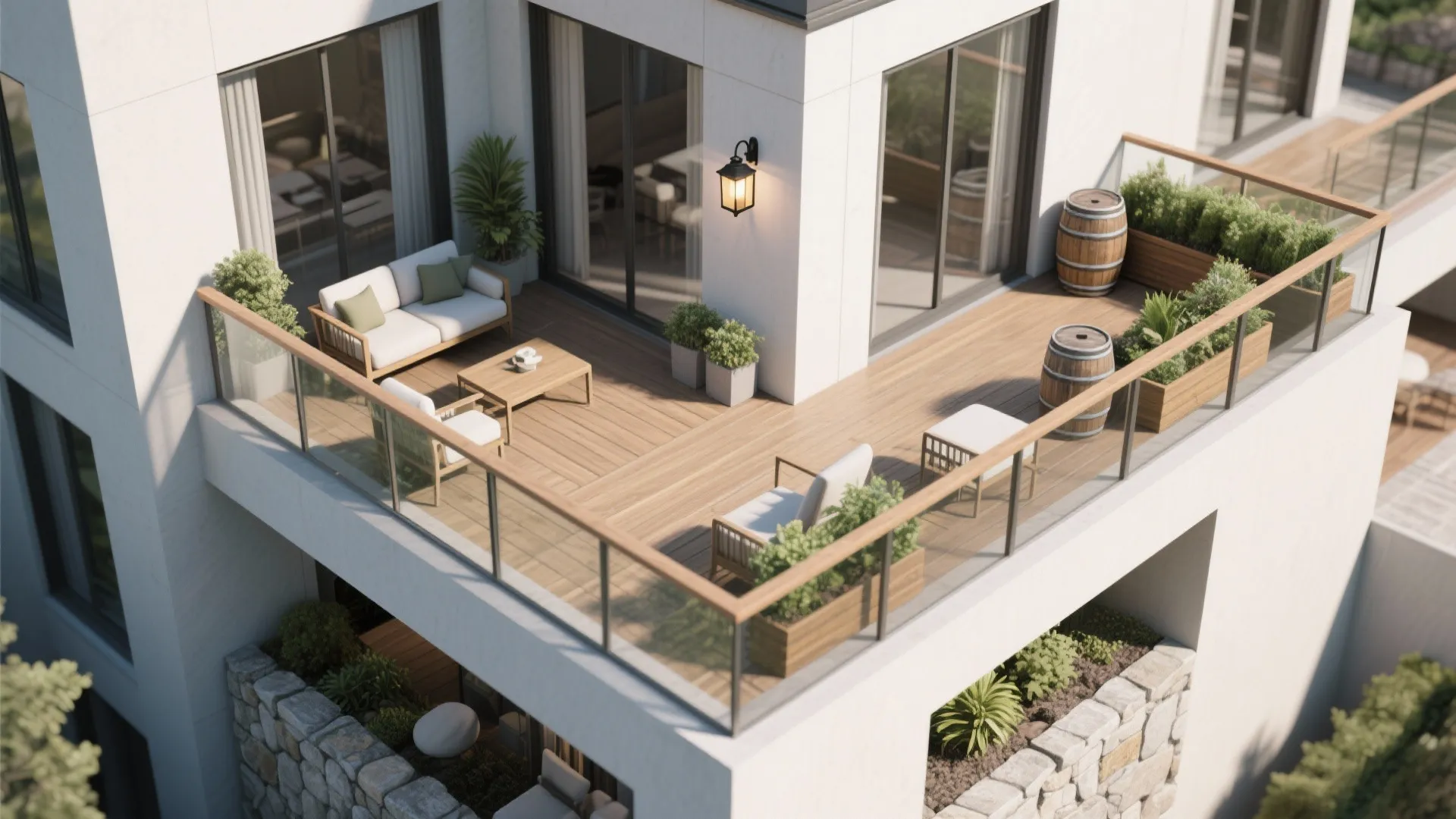 L-shaped balcony that wraps your build