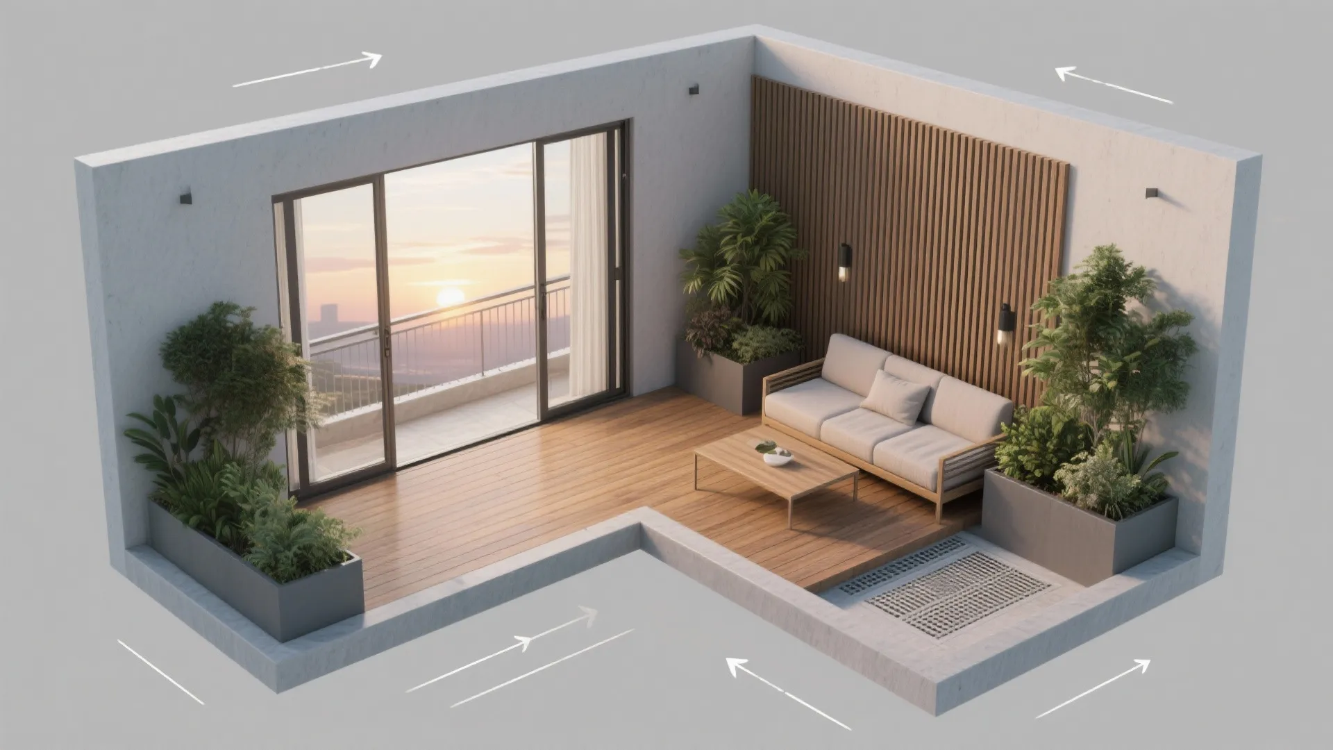 L-Shaped Wrap Balcony for Dual Exposure and Privacy