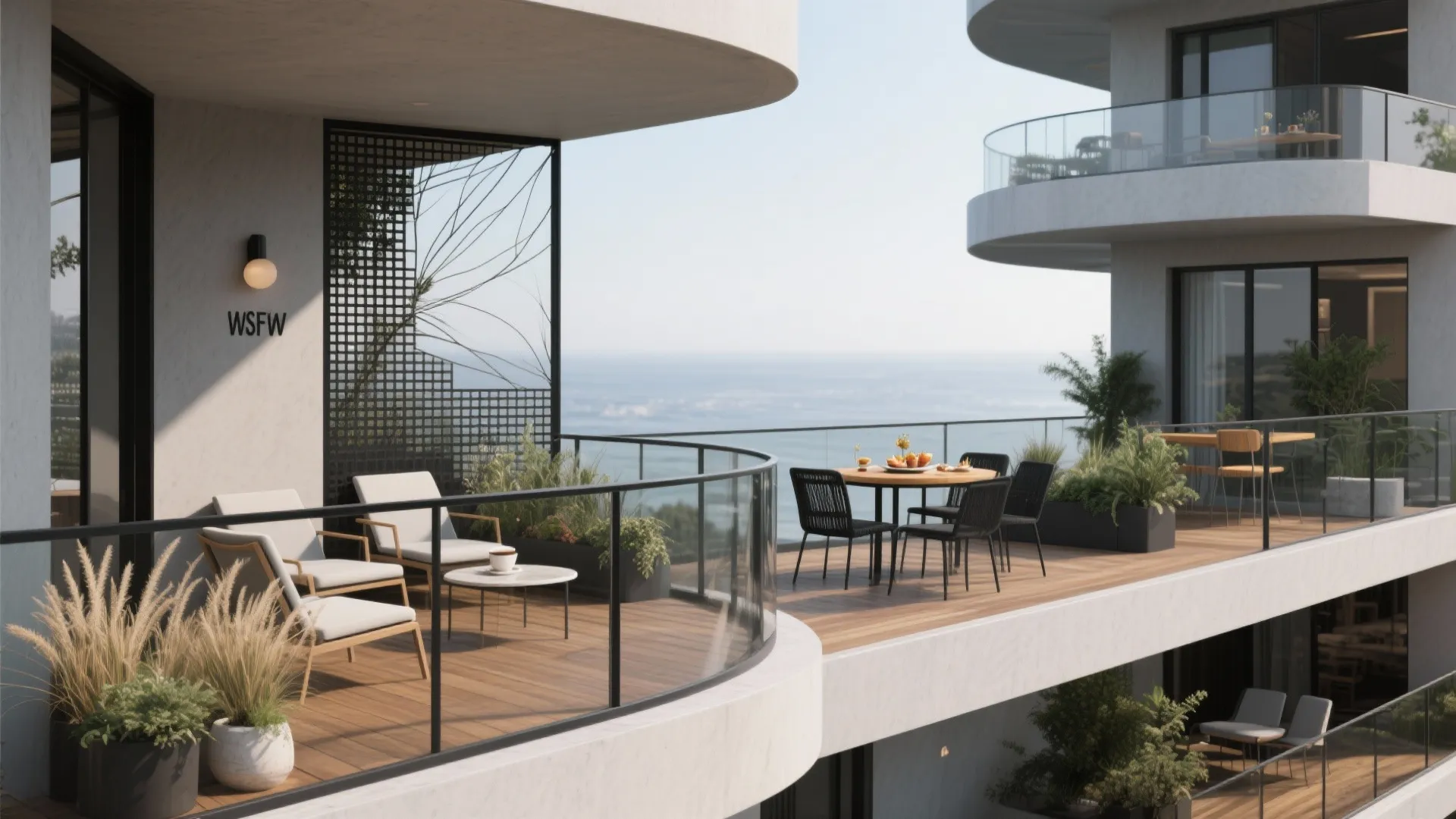 L-shaped wraparound balcony zones