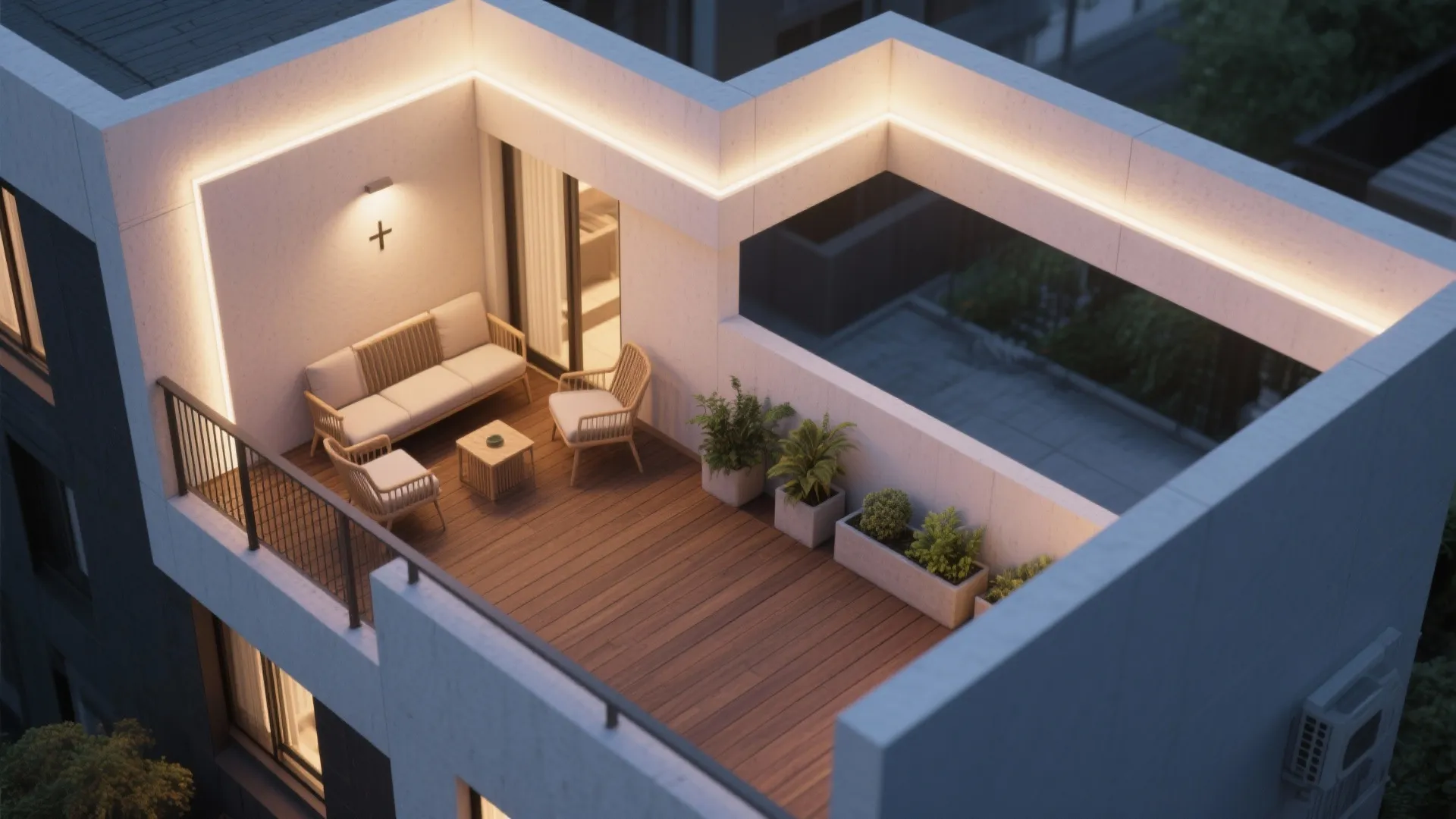 L-Shaped POP Zoning to Stretch the Balcony