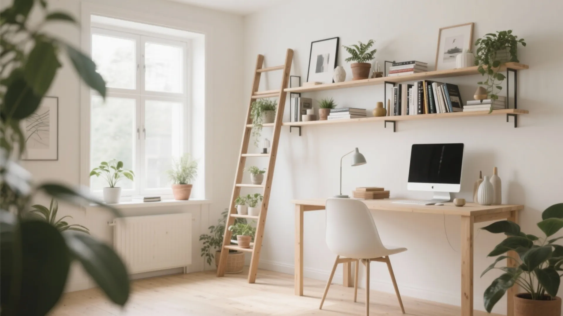 3. Ladder-Style Leaning Shelves