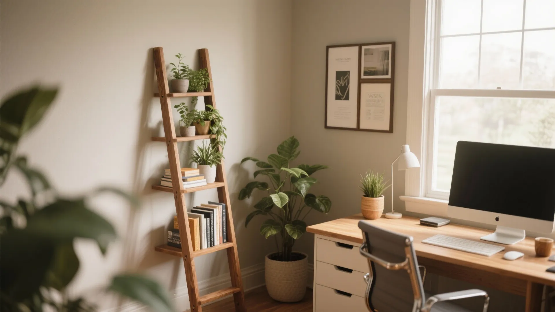 3. Ladder-Style Leaning Shelves