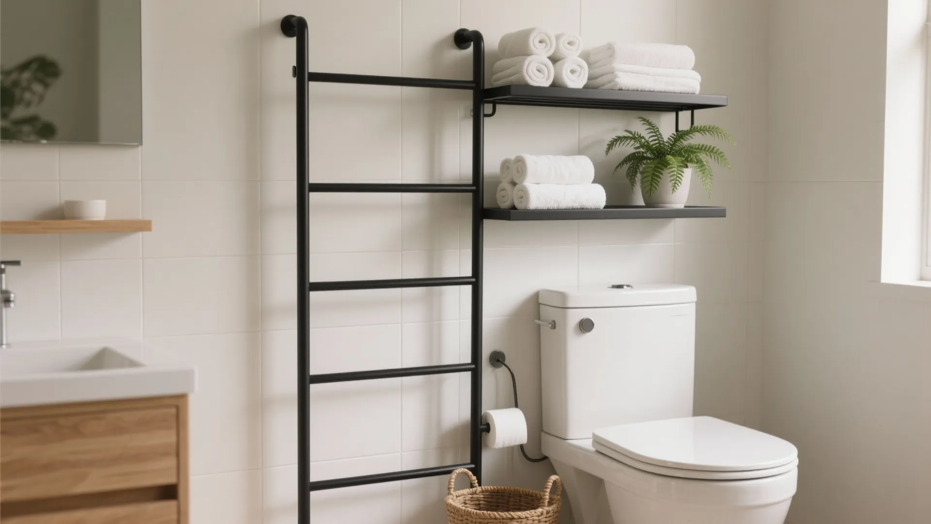 1) Ladder-Style Over-the-Toilet Rack